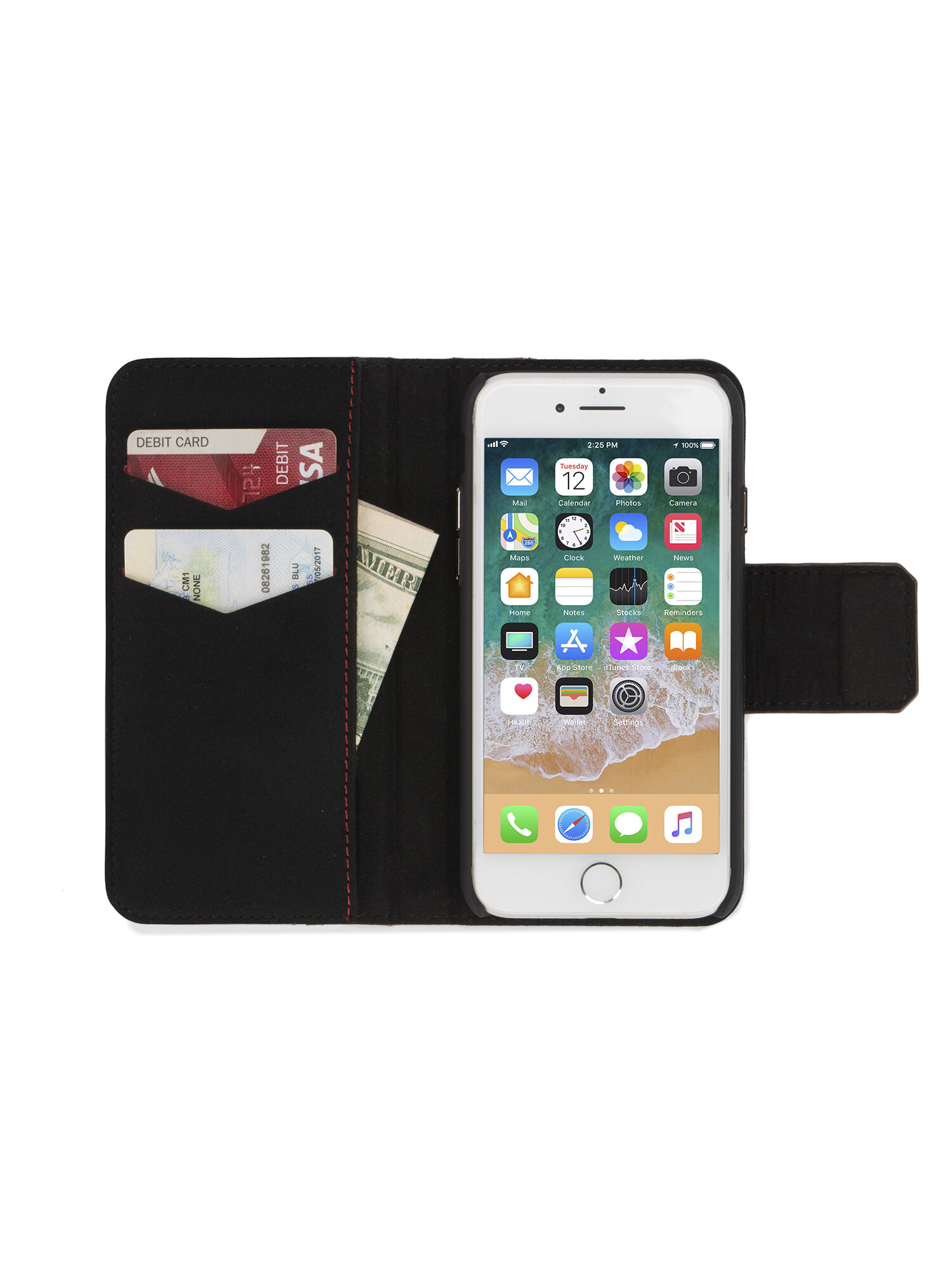 Diesel - BLACK LINED LEATHER IPHONE 8 PLUS/7 PLUS FOLIO, Custodia in pelle nera, iPhone 8 Plus/7 Plus Unisex in Nero - 4