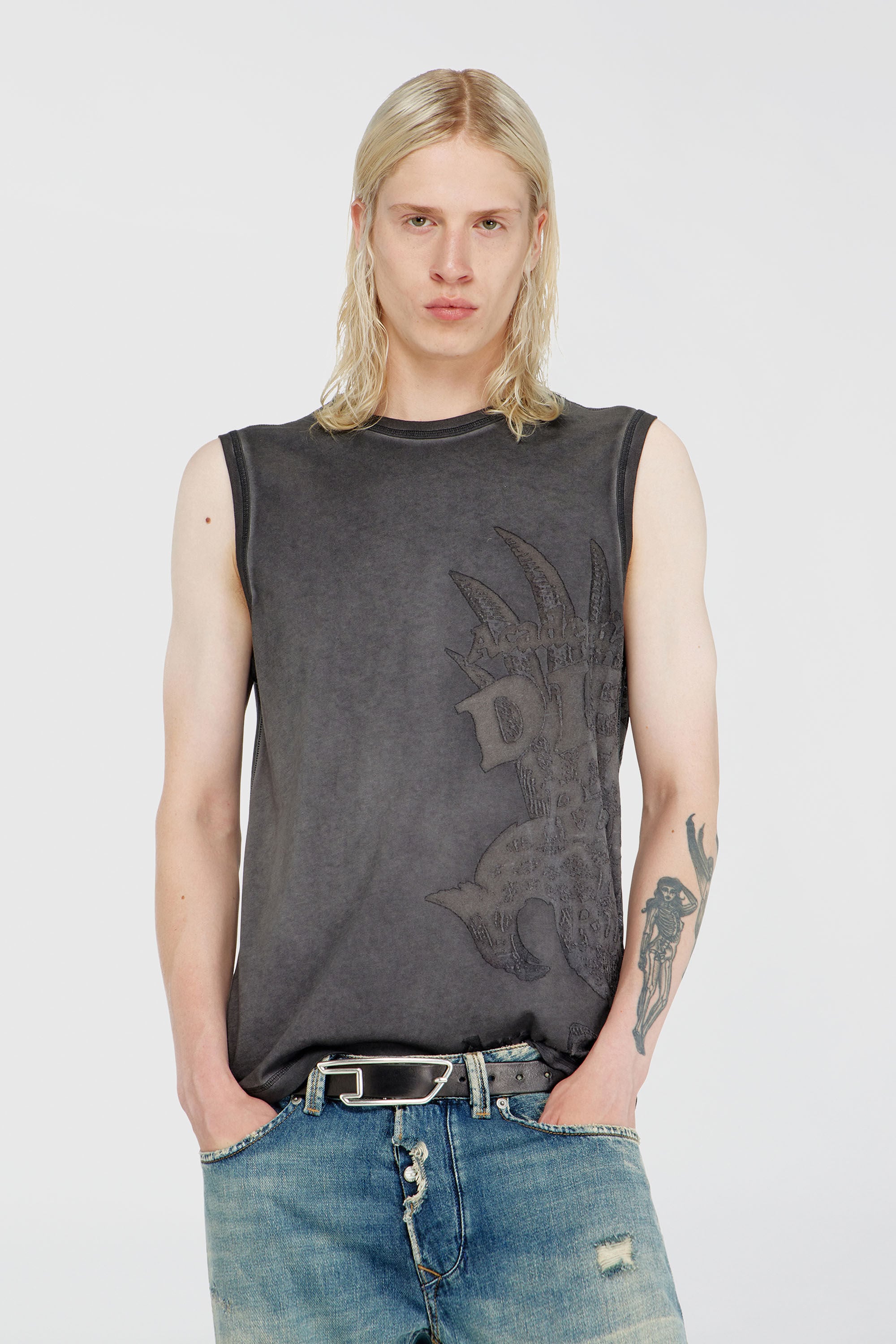 Diesel - T-RAWBISCO, Top smanicato con grafiche in rilievo Uomo in Grigio - 3