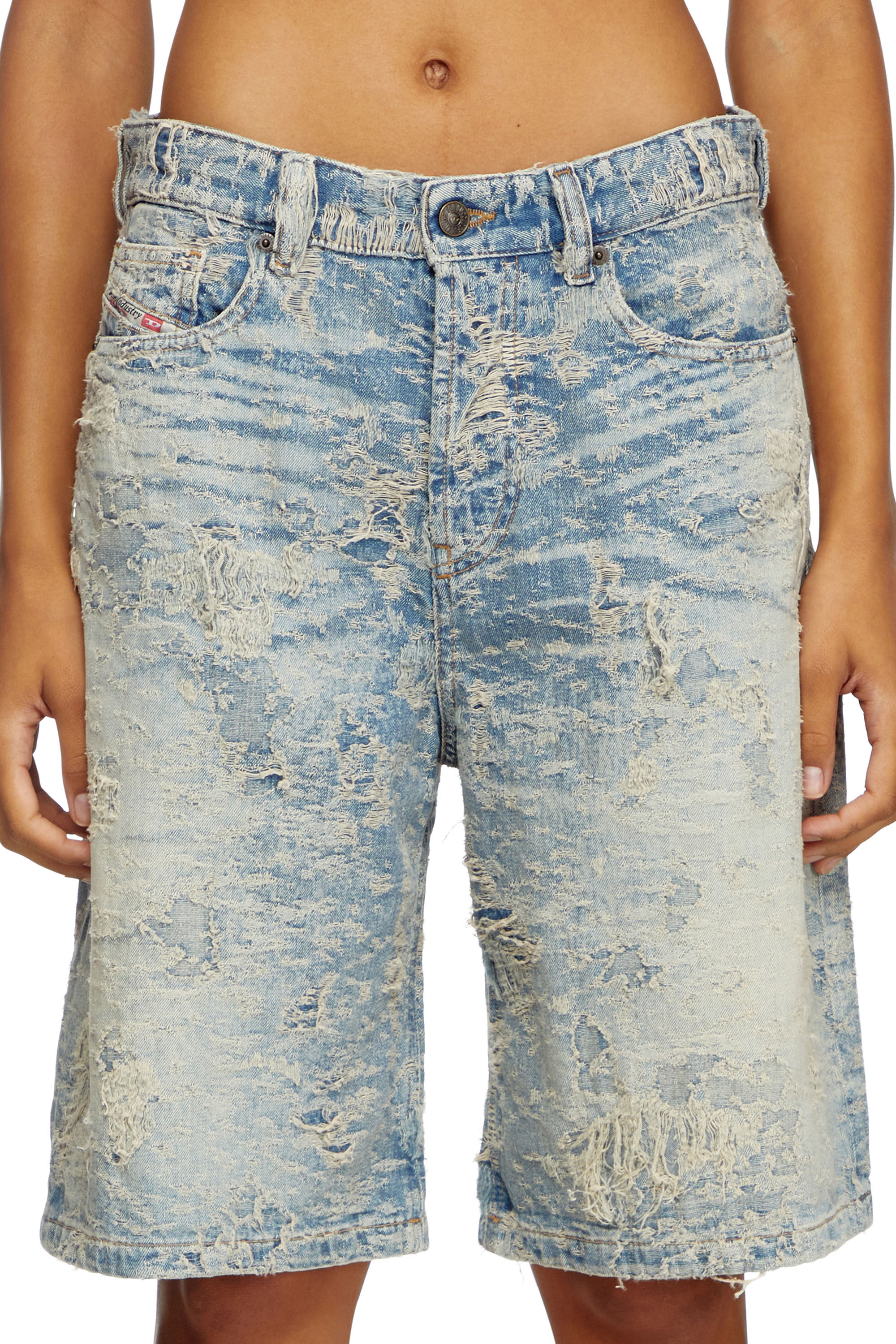 Diesel - DE-SIRE-SHORT-FSF, Short in denim jacquard effetto dirty Donna in Blu - 5