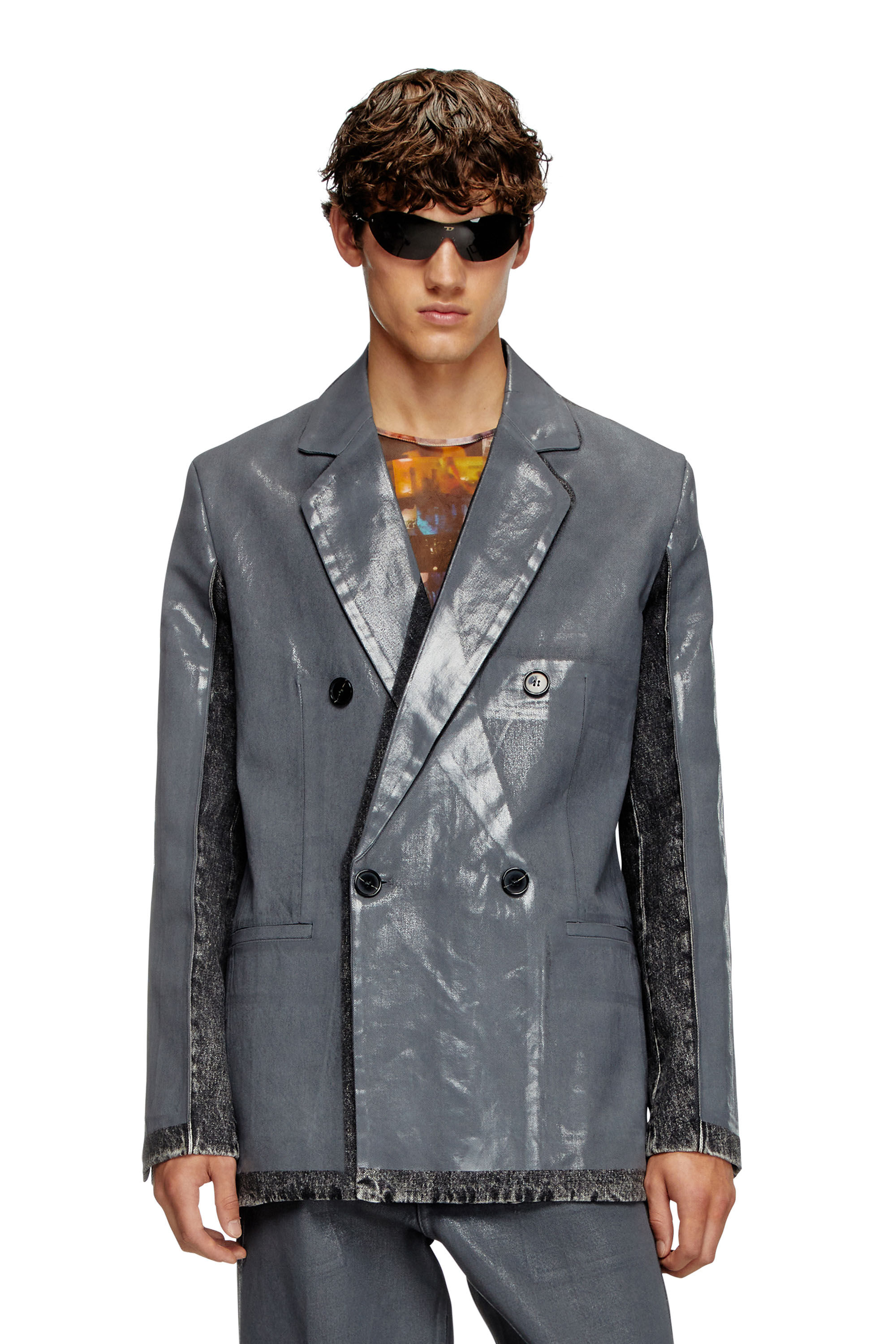 Diesel - D-KOT-FSF, Blazer in denim con dettagli coated Uomo in Grigio - 3