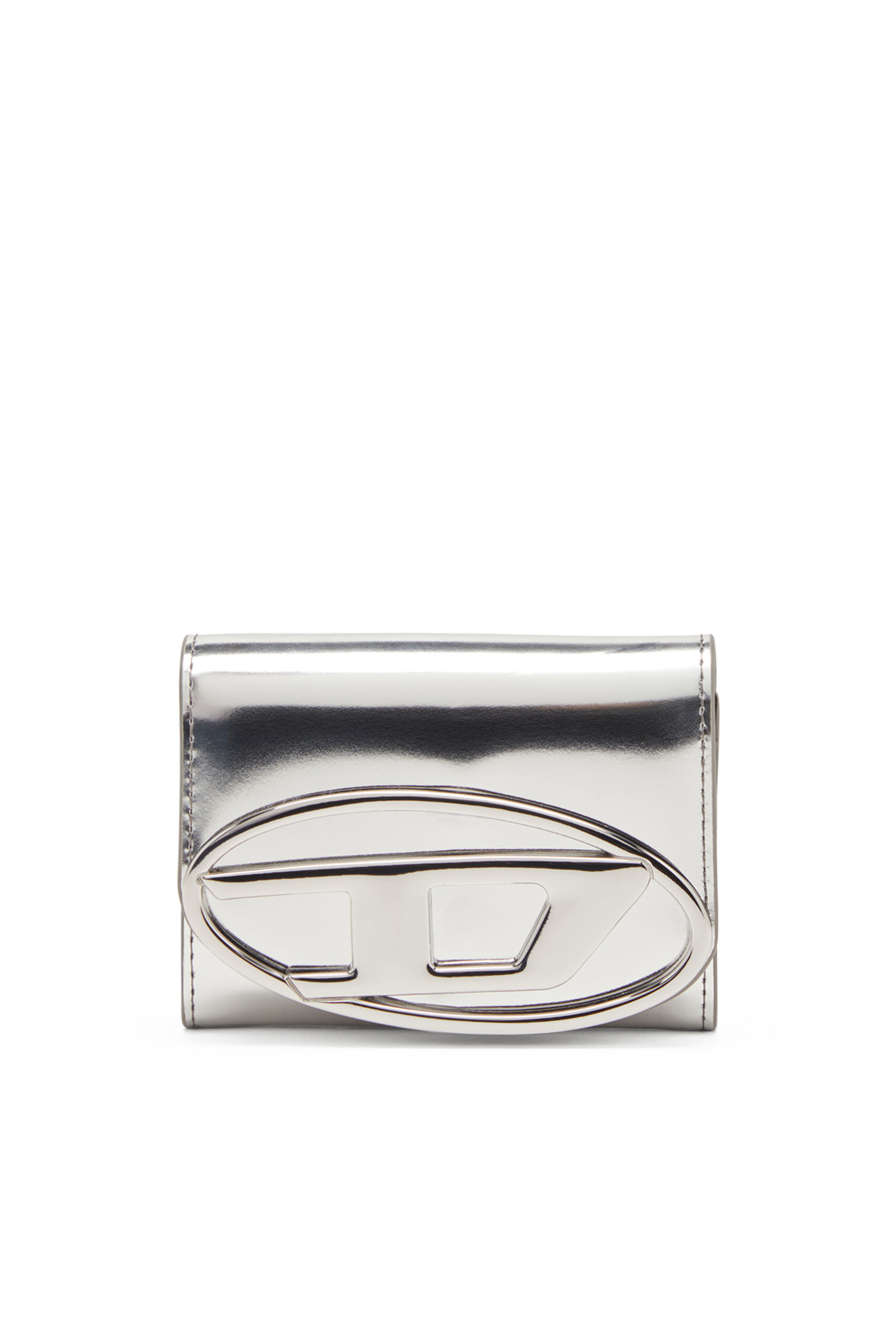 Women's Bi-fold card holder in mirrored leather | Silver