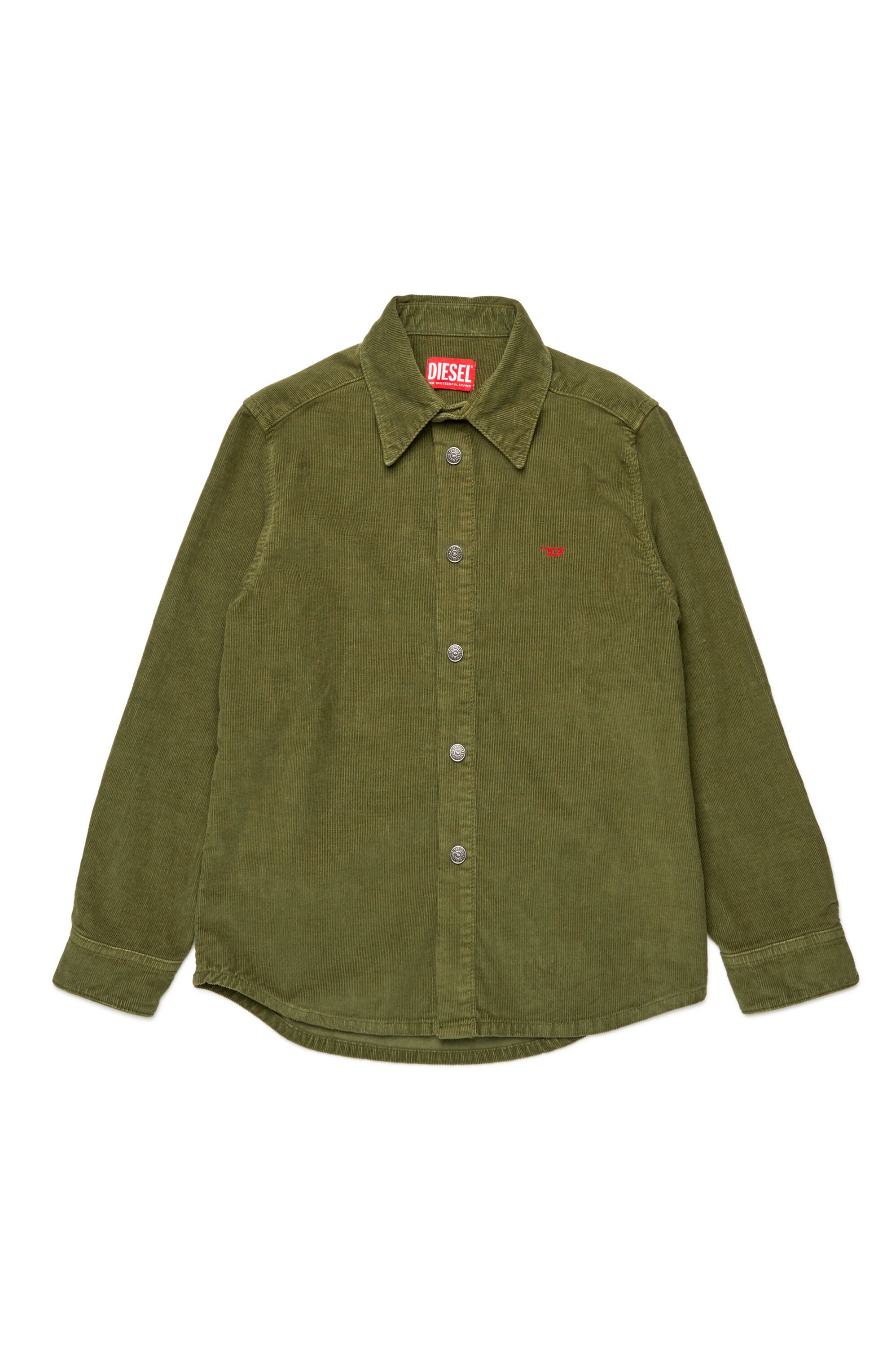 Diesel - CSIMPLY-OVER, Man Corduroy shirt with small D logo in Green - Image 1