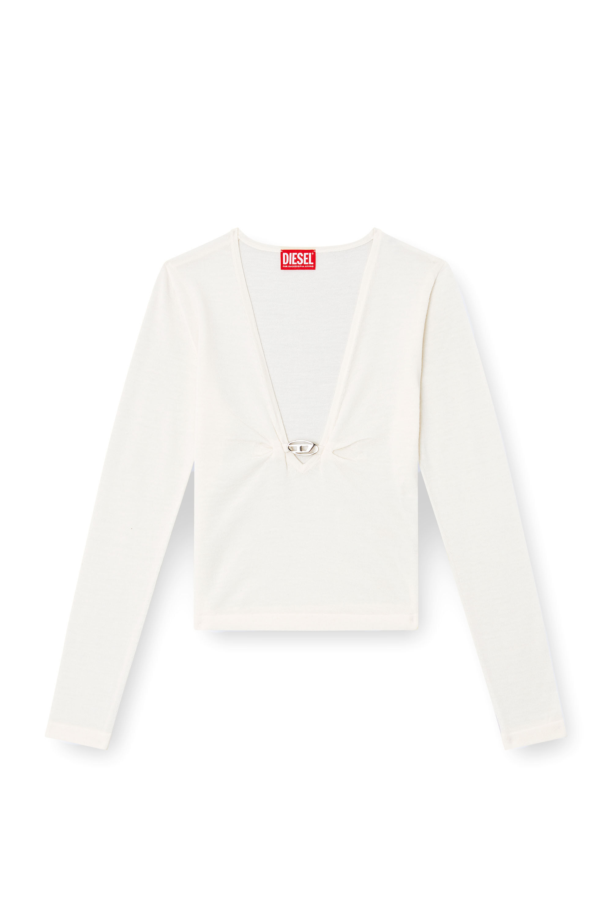 Diesel - M-PIAFFY, Maglia in lana con scollo a V arricciato Donna in Bianco - 2