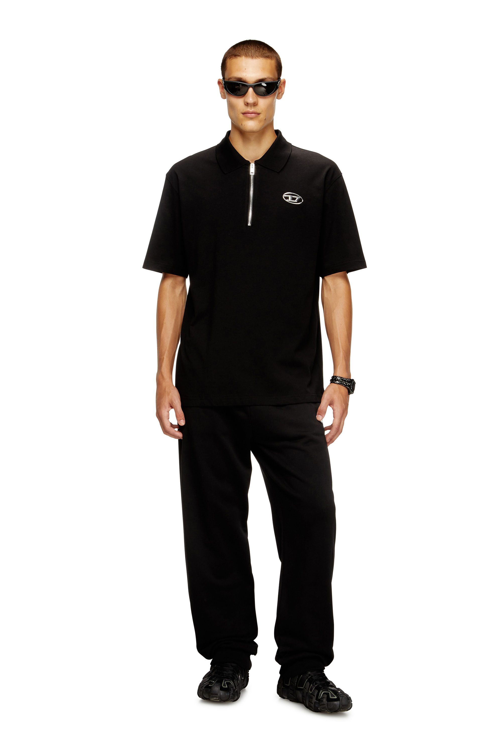 Diesel - T-VOR-OD, Polo con zip e con Oval D laserata Uomo in Nero - 1