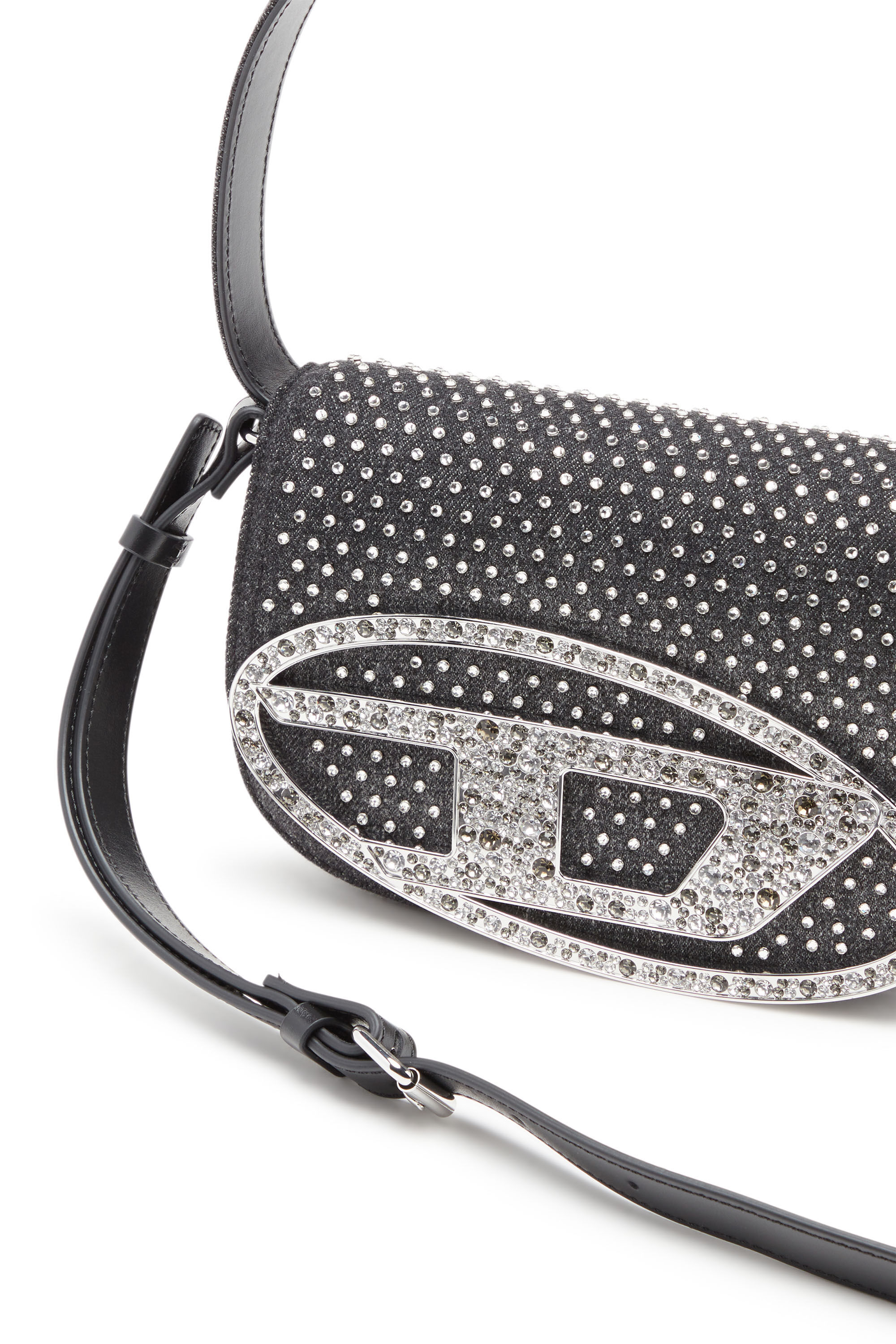 B-1DR STRASS Canvas and leather belt with crystals｜ブラック