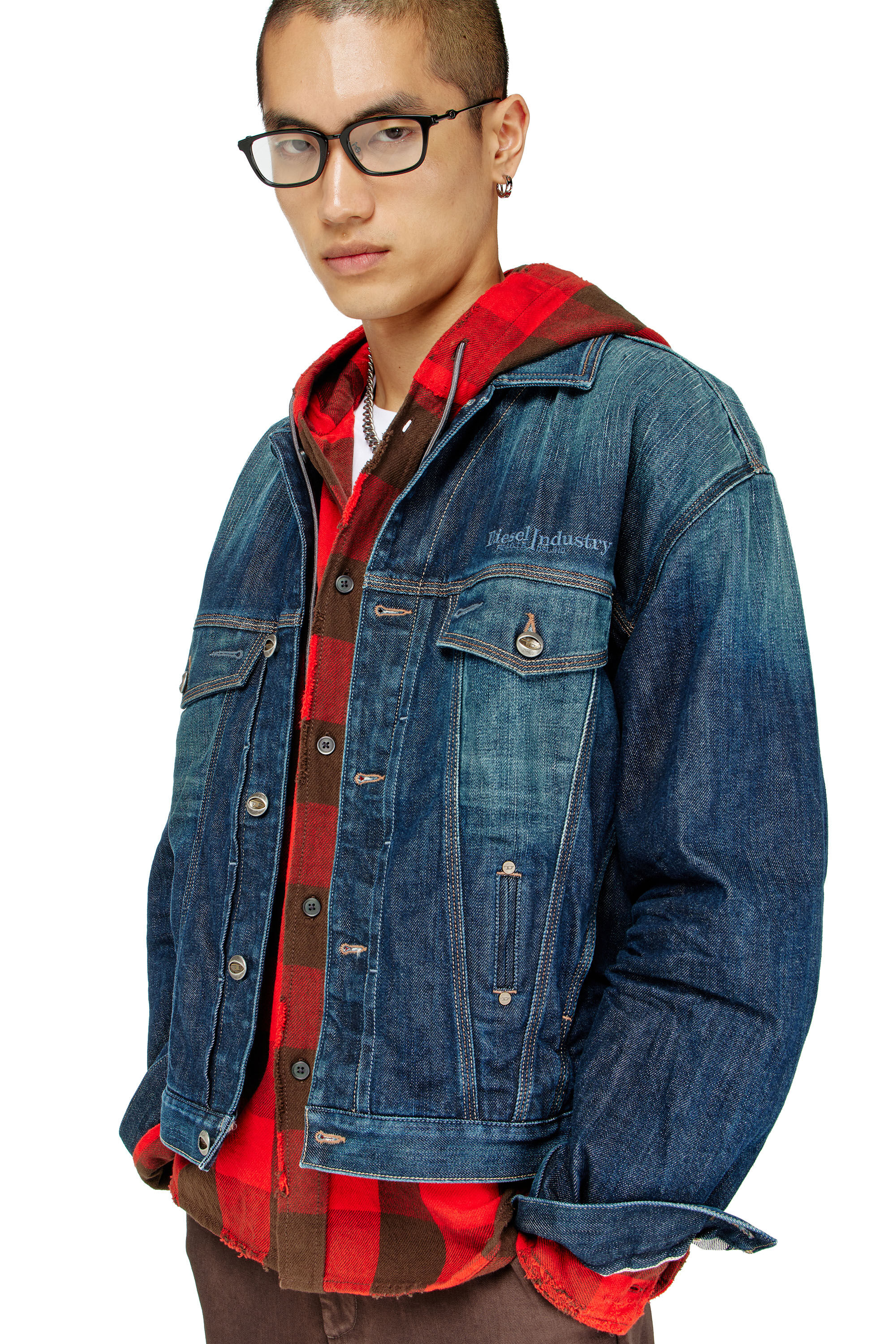 Diesel - S-DRUM-HOODY, Camicia con cappuccio effetto distressed in flanella a quadri Uomo in ToBeDefined - 5