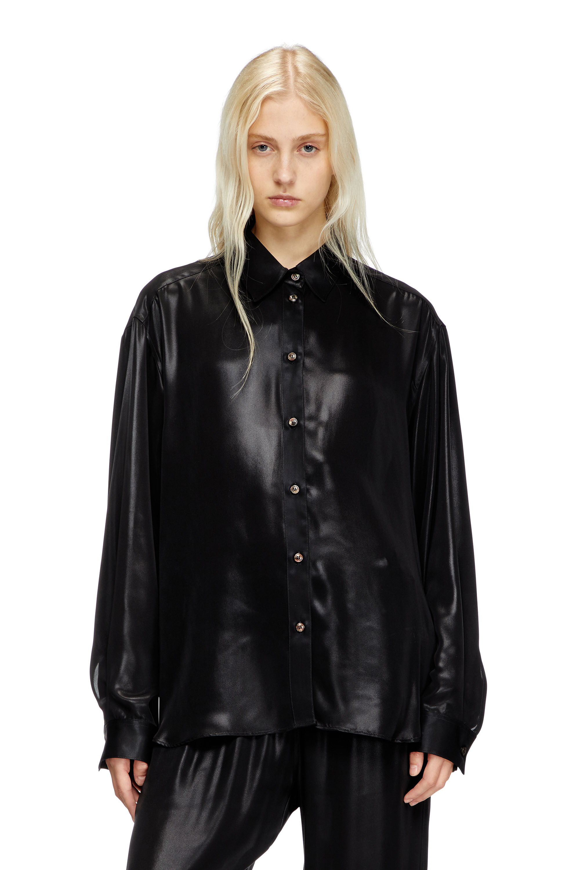 Diesel - S-SIMPLY-C-WN-Q1, Camicia in tessuto fluido laminato Donna in Nero - 3
