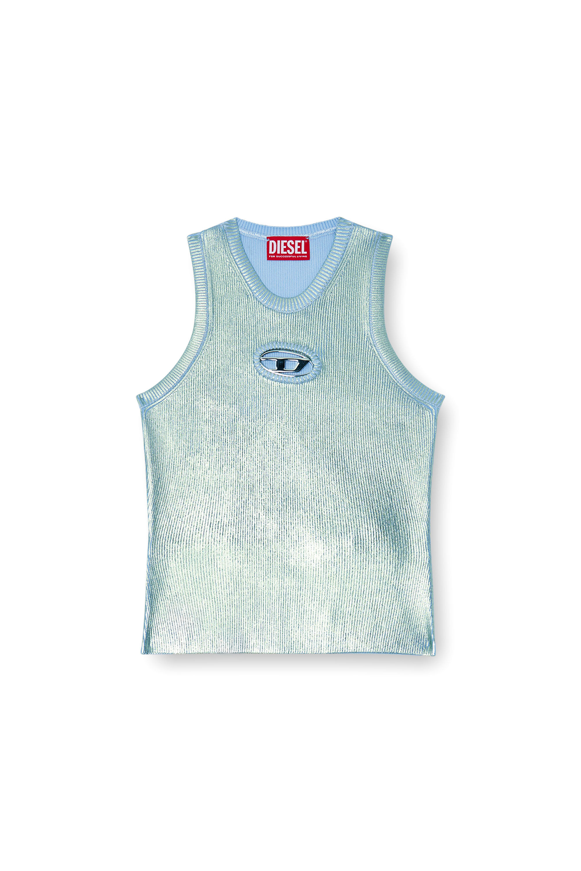 Diesel - M-CADDIX-TOP-M, Tank top in maglia a coste metallizzata Donna in Blu - 2