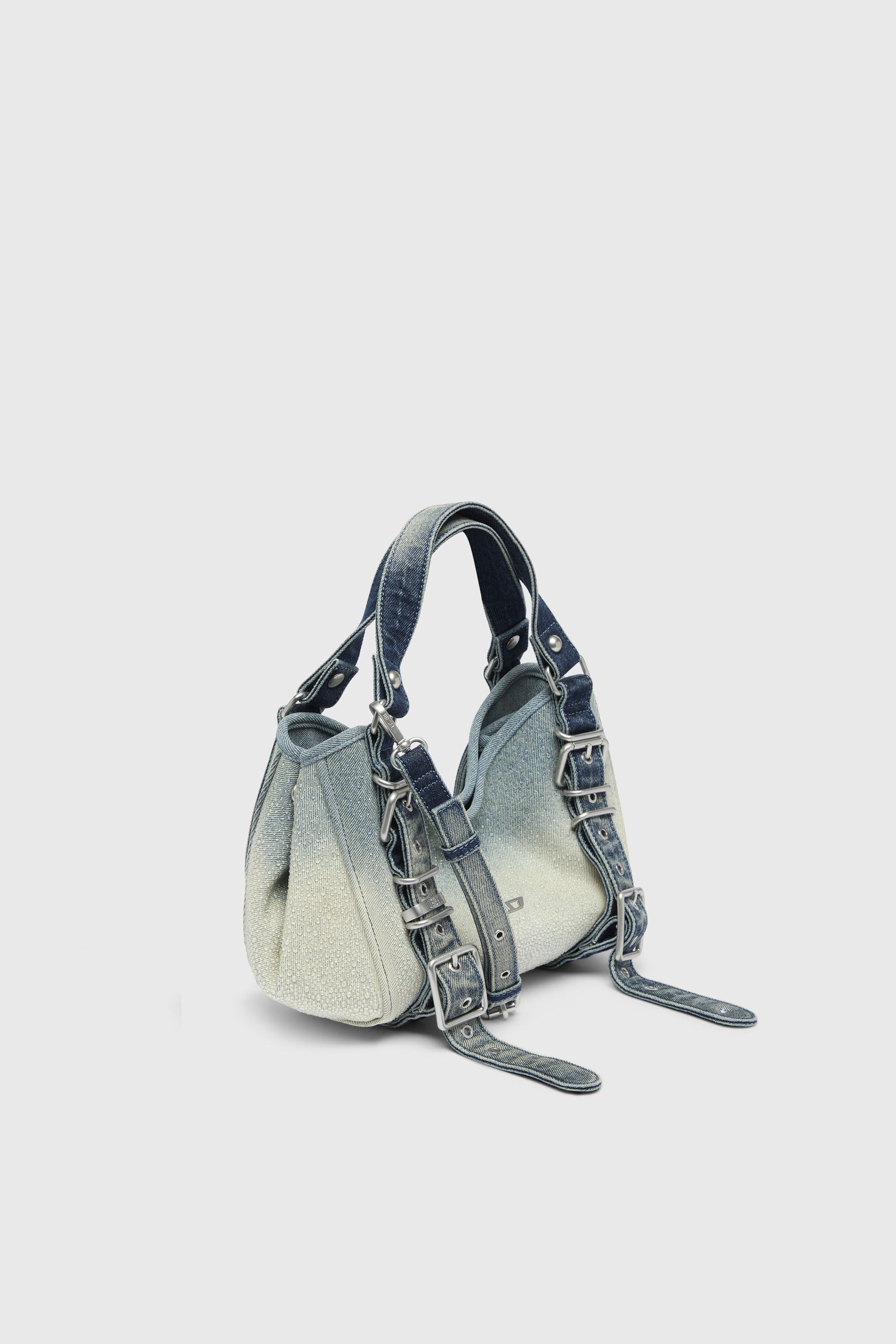 Diesel - D-ONE TOPHANDLE S, D-One-Borsa piccola a mano in denim solarizzato con cristalli Donna in Blu - 4
