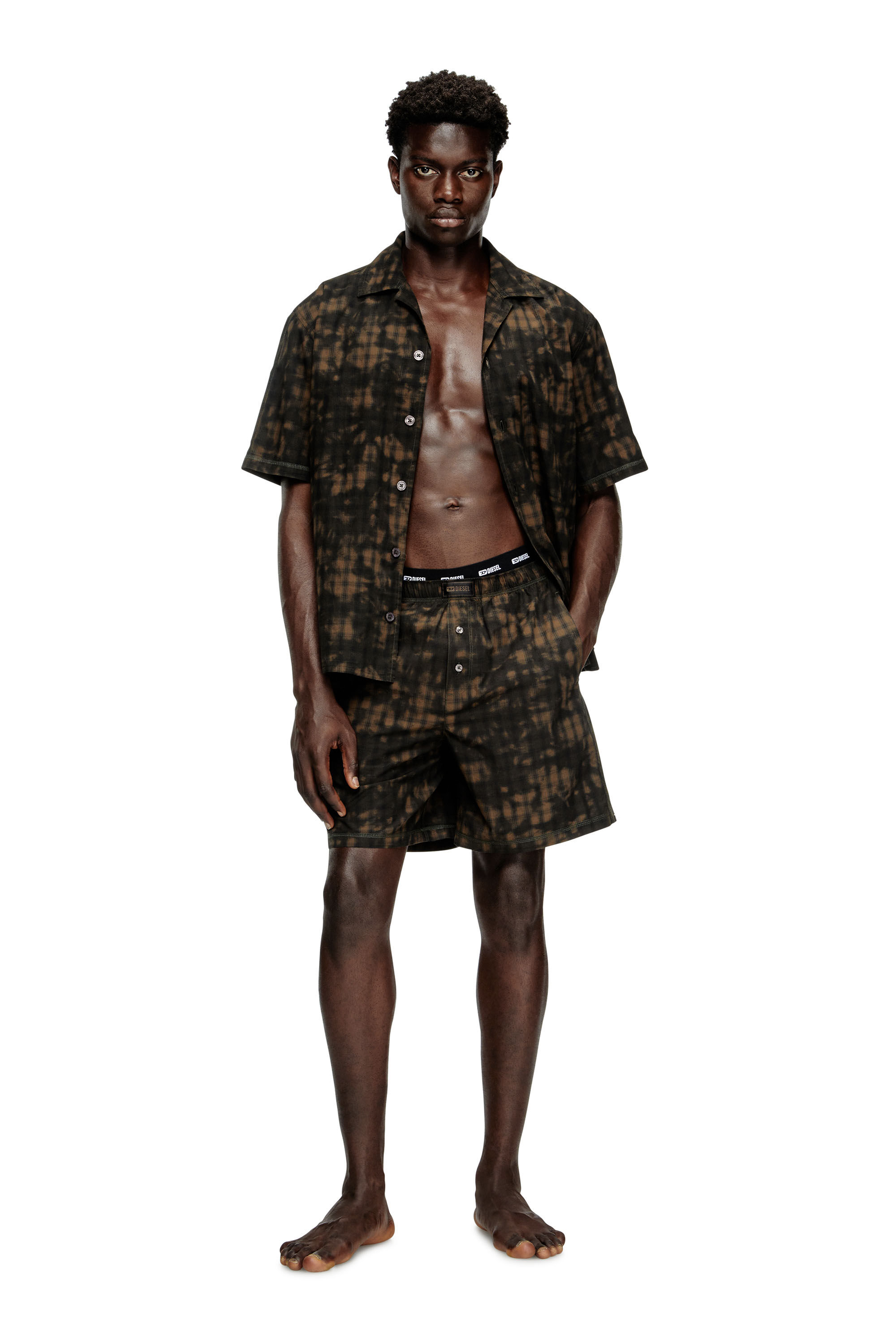 Diesel - SET-HORIEN-UTLT, Pigiama corto con in cotone check sfumato Uomo in Verde - 1