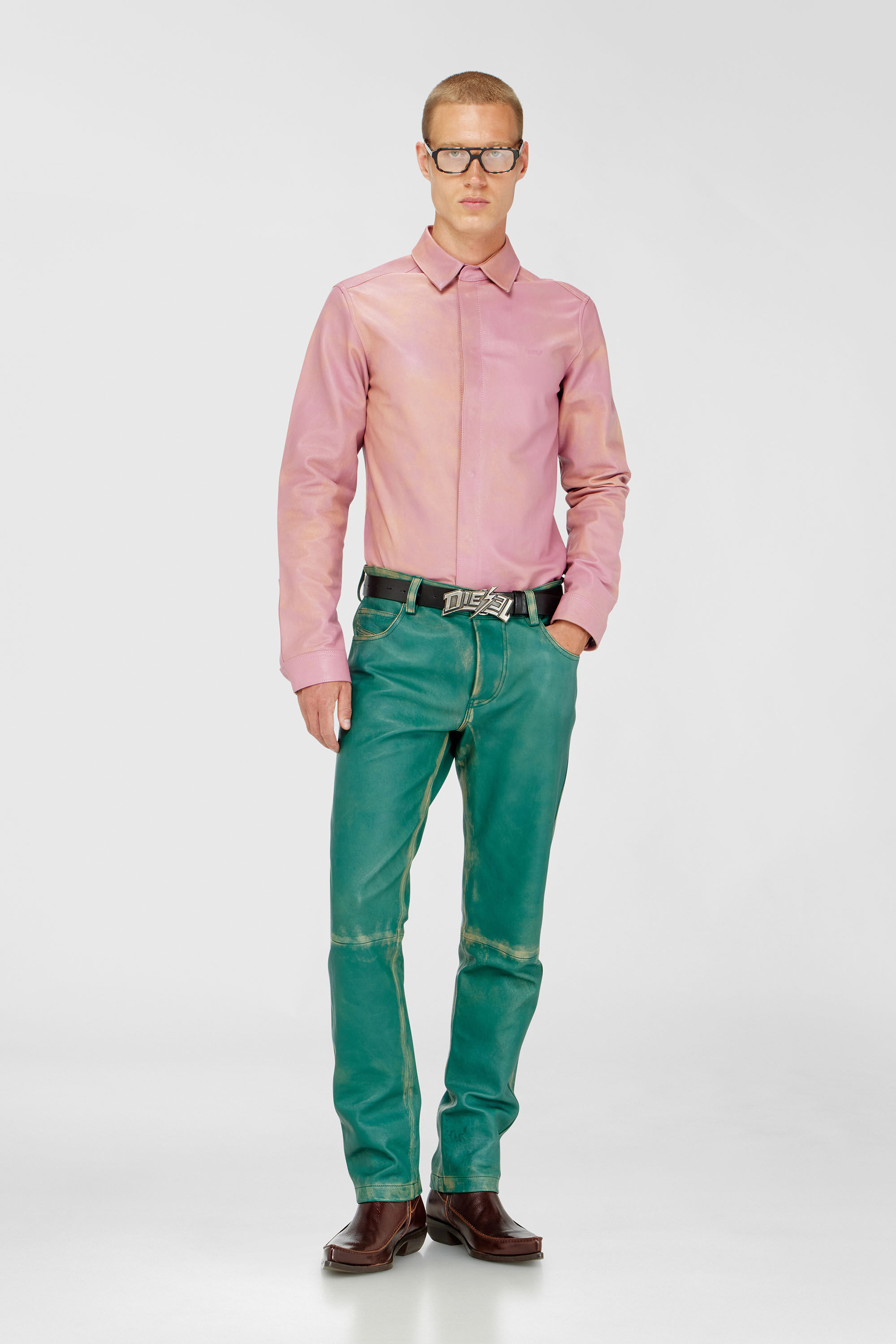 Diesel - S-CIRT, Camicia in pelle lavorata Uomo in Rosa - 1