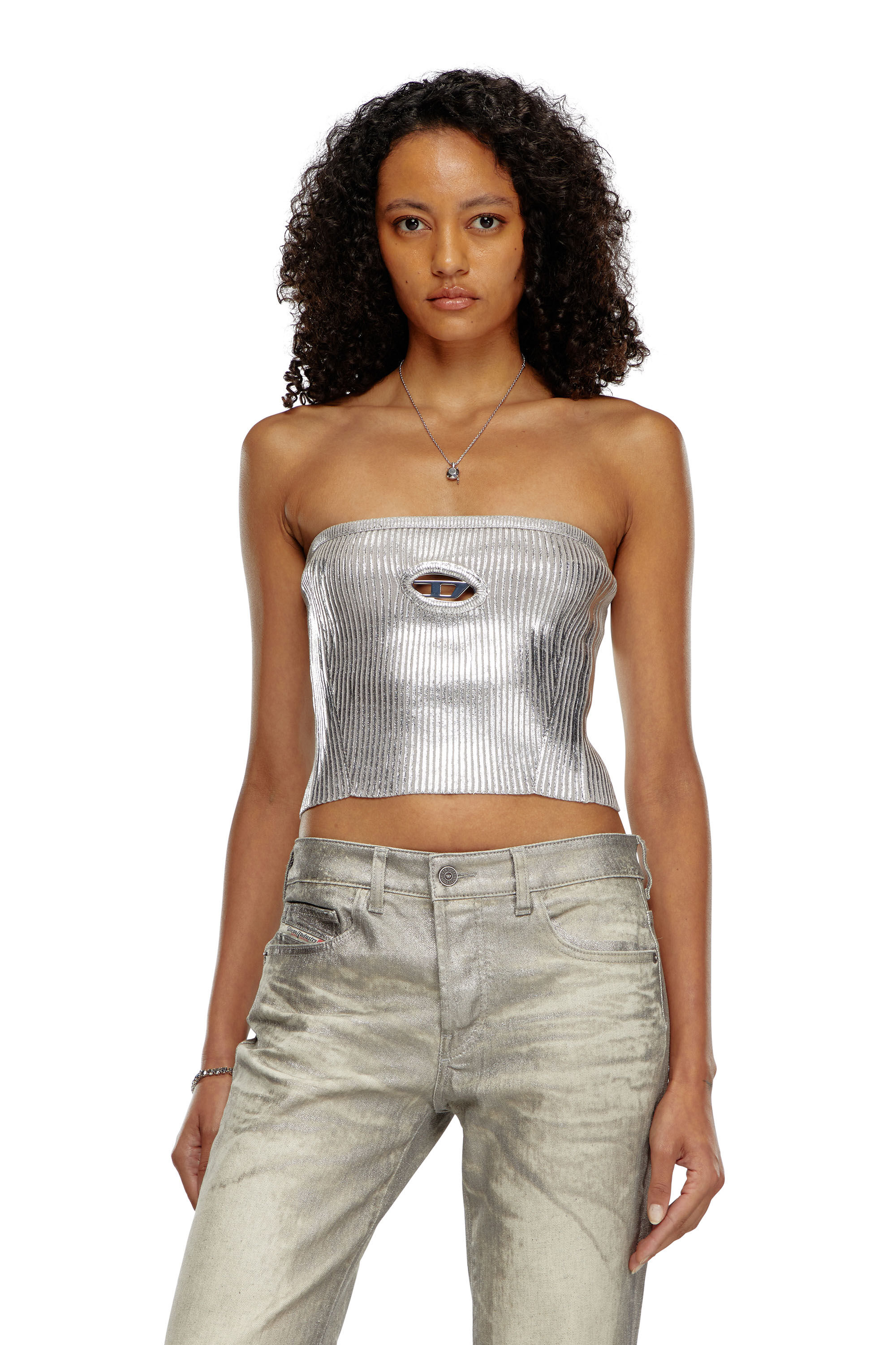 Top a fascia metallizzato con logo Donna | Grigio | Diesel