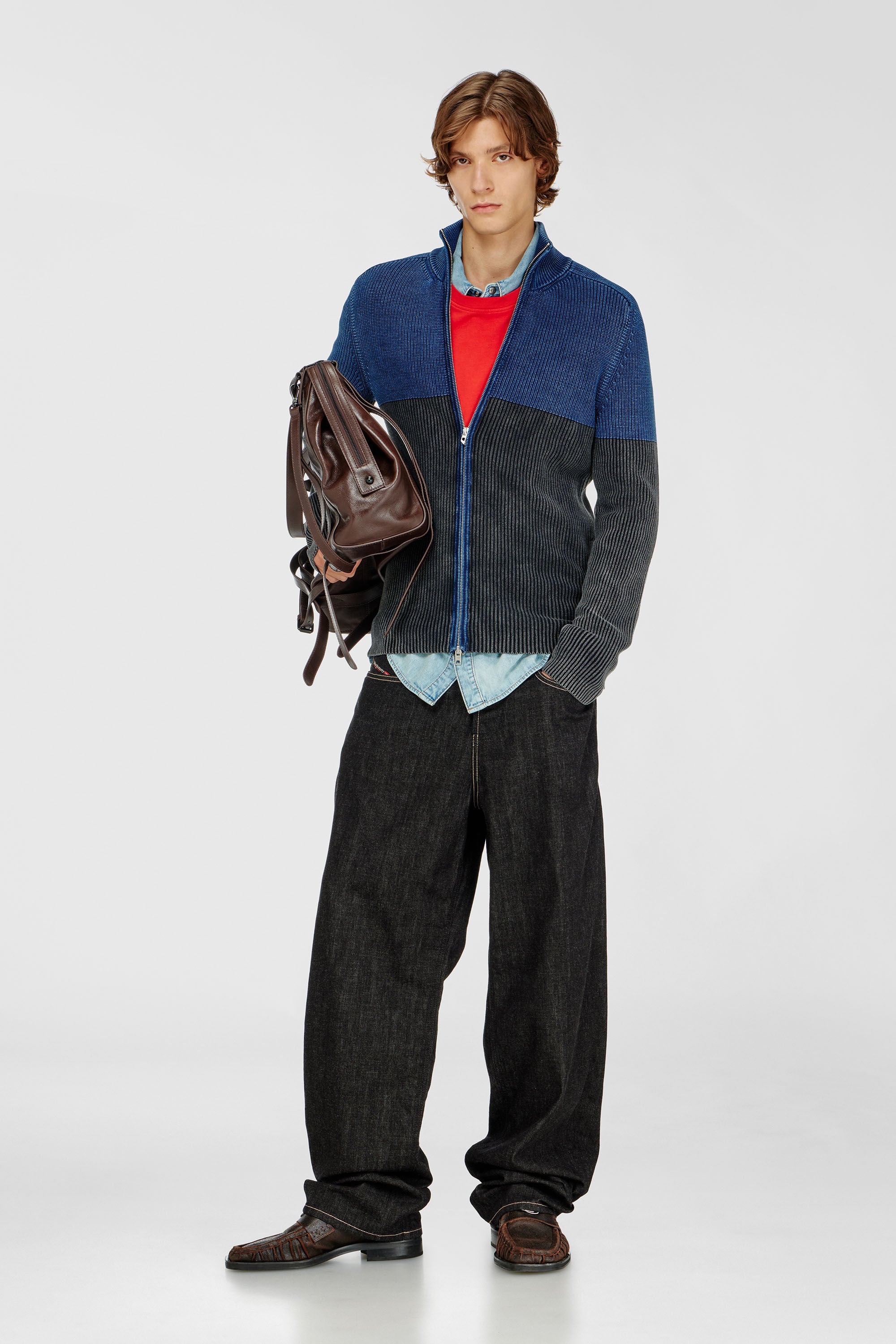 Diesel - K-HERMOS, Cardigan con zip effetto denim bicolore Uomo in Multicolor - 1