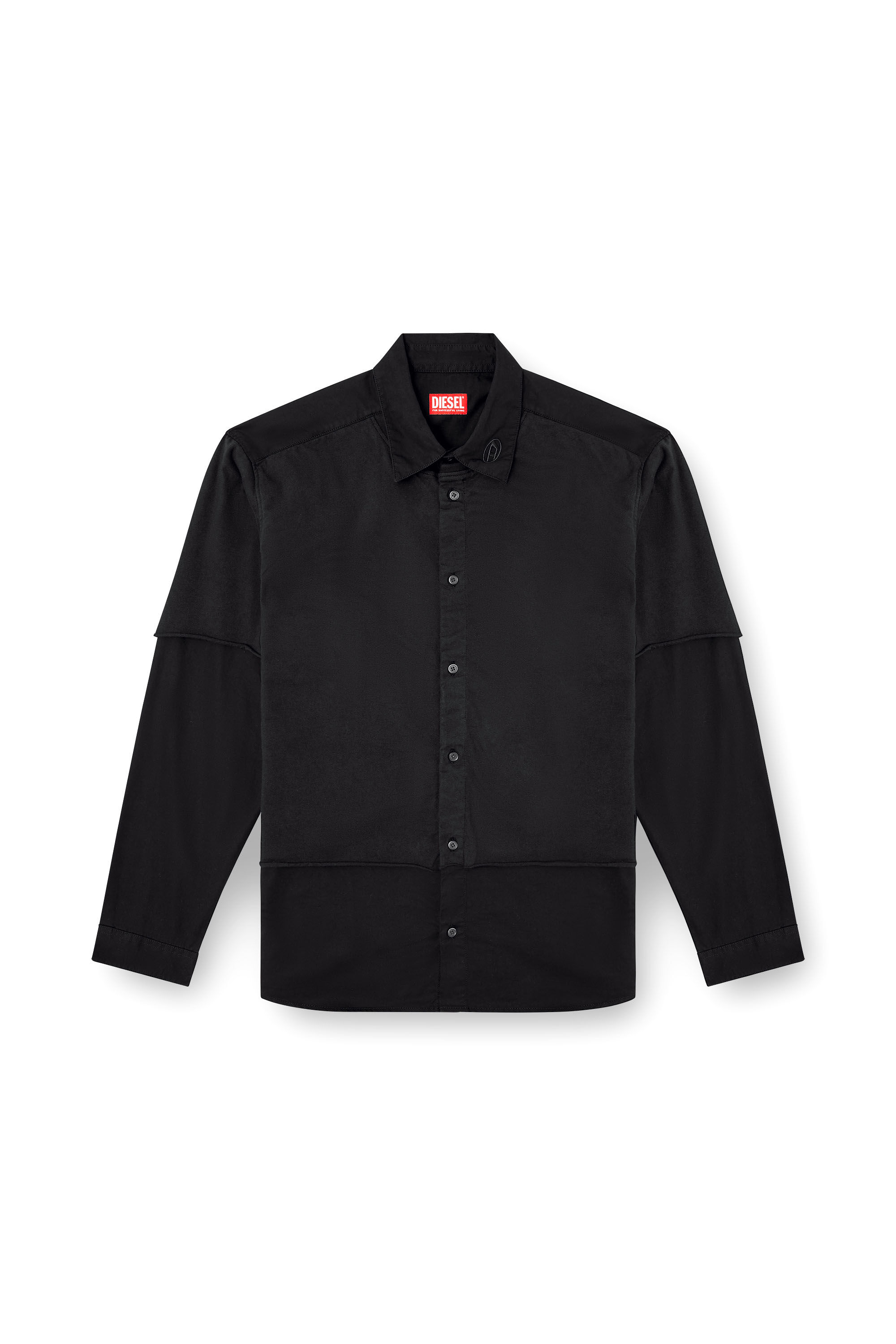 Diesel - S-GASTON-O, Camicia a strati in twill e jersey Uomo in Nero - 2