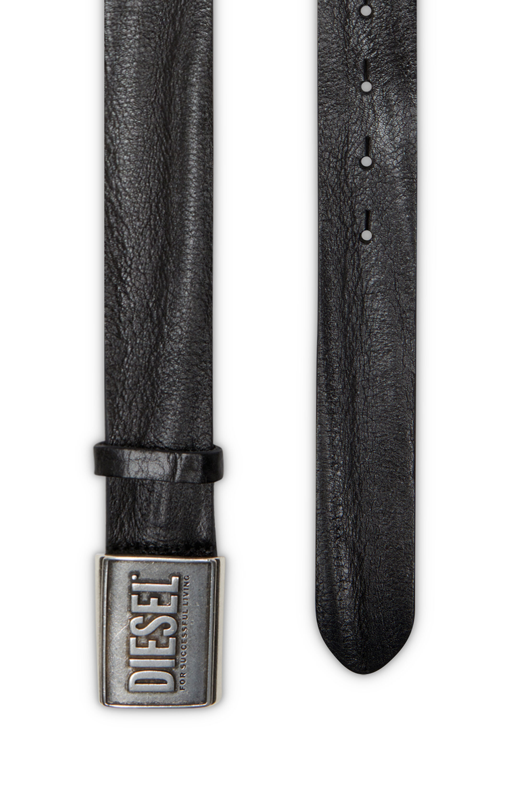 Diesel - B-METAL BISCOTTO, Cintura 4 cm in pelle con placca logo Uomo in Nero - 2