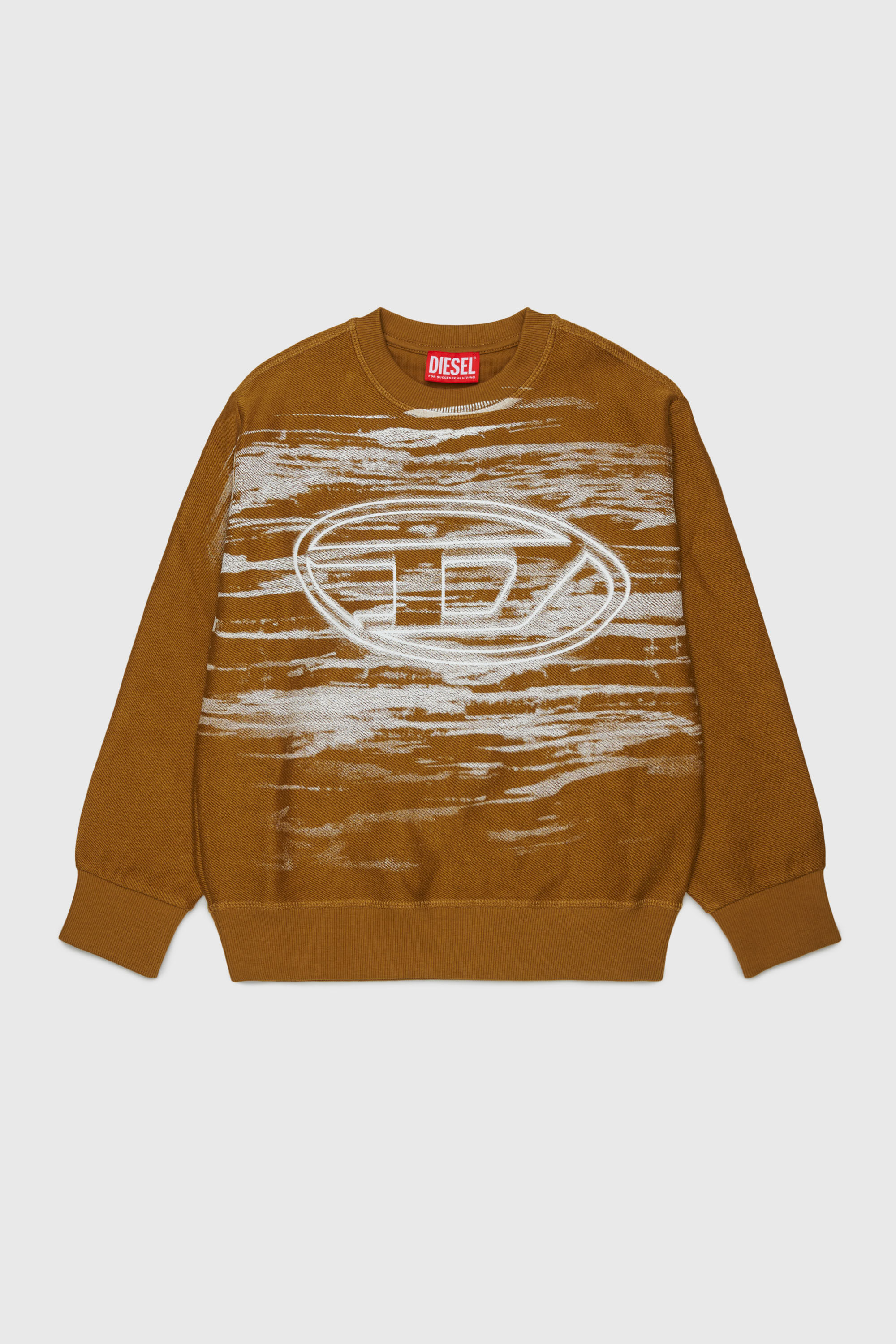 Diesel - SFRIT OVER, Felpa con striature e logo Oval D Uomo in Marrone - 1