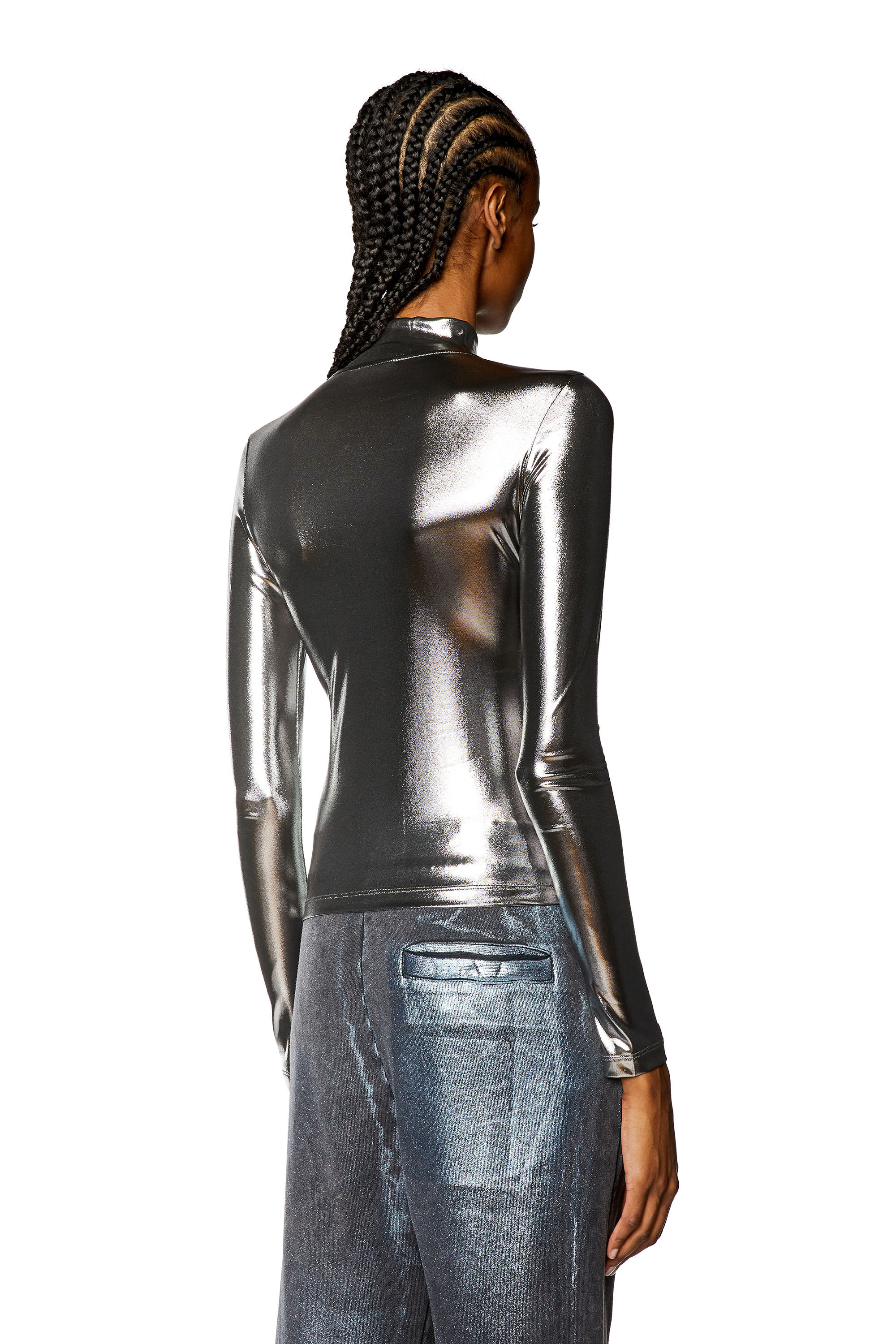 Diesel - T-META, Top metallico con catena Donna in Nero - 4