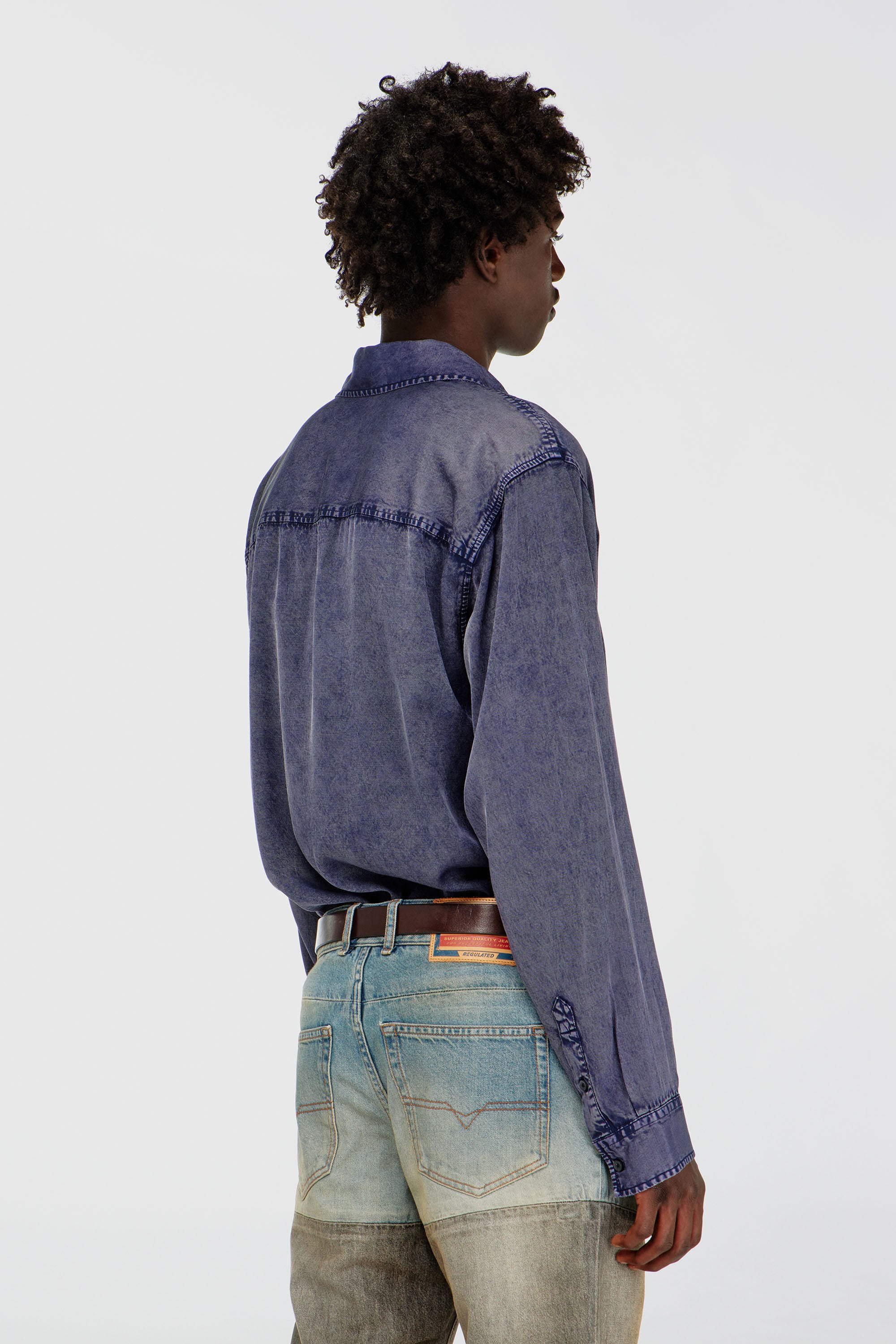 Diesel - S-SIMPLY-NIBC, Camicia fluida in viscosa effetto denim Uomo in Blu - 4