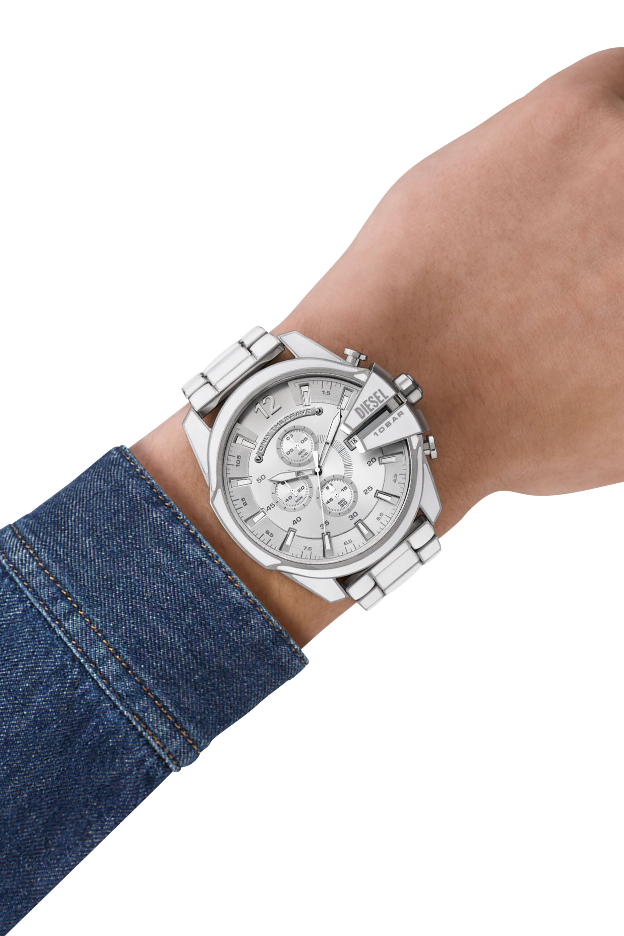 Diesel - DZ4660, Orologio Mega Chief in acciaio inossidabile e smalto bianco Uomo in Argento - 4