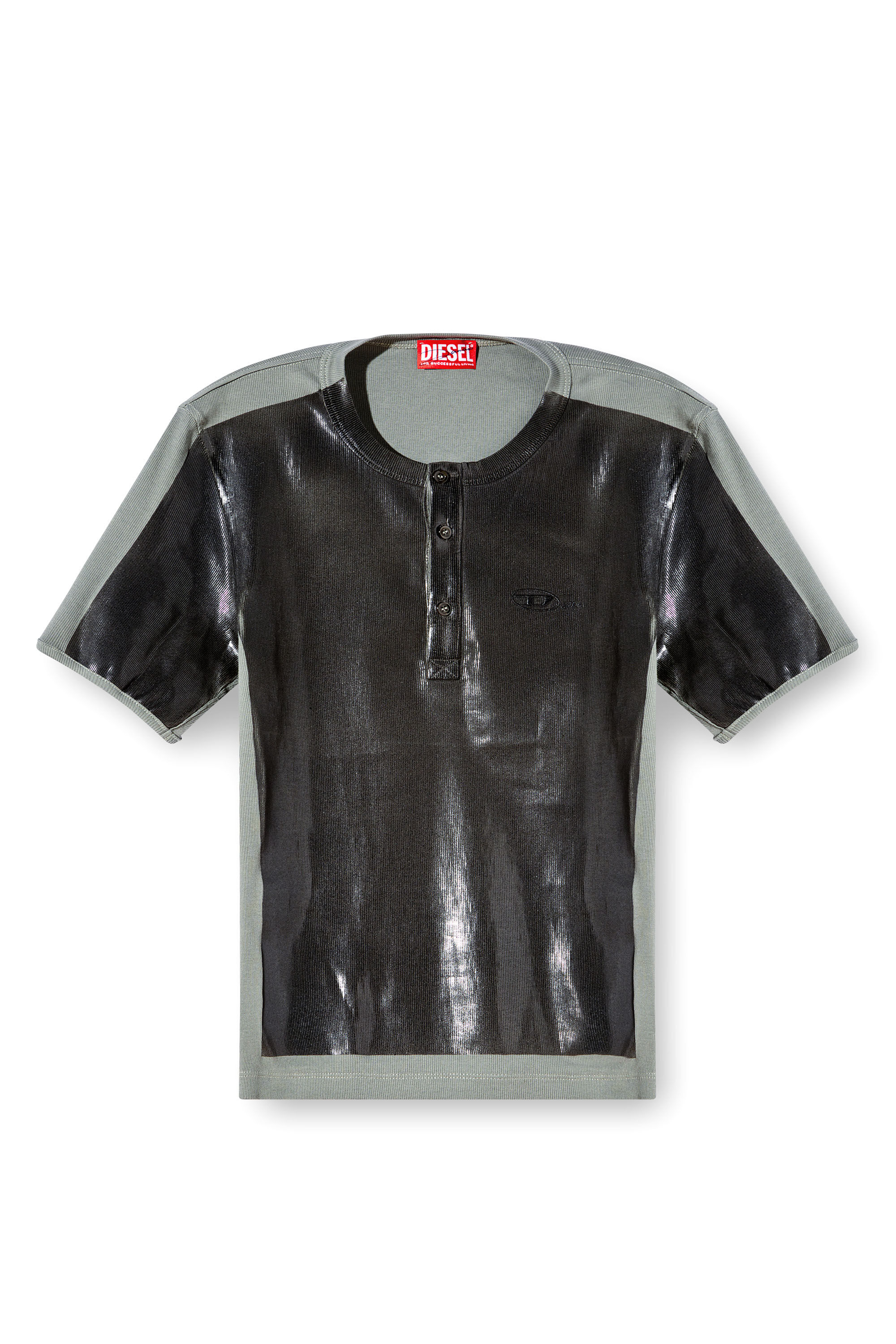 Diesel - T-RIBBER-DD, T-shirt Henley con coating Unisex in Grigio - 2