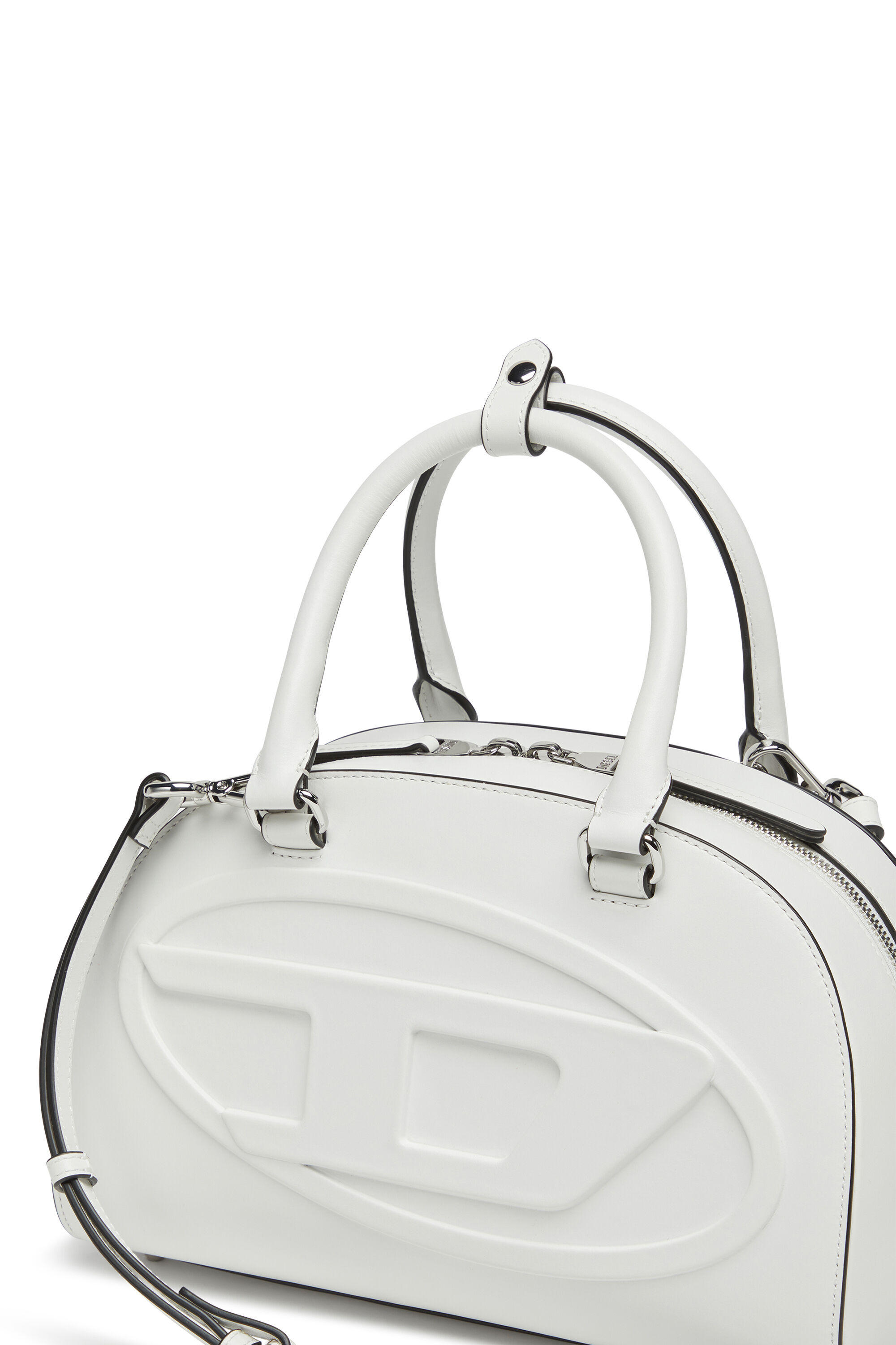 DIESEL☆ Leather bowling bag ホワイト ショルダー付き Women's 1DR Dome-Colour-block mini bowling bag | White | Diesel