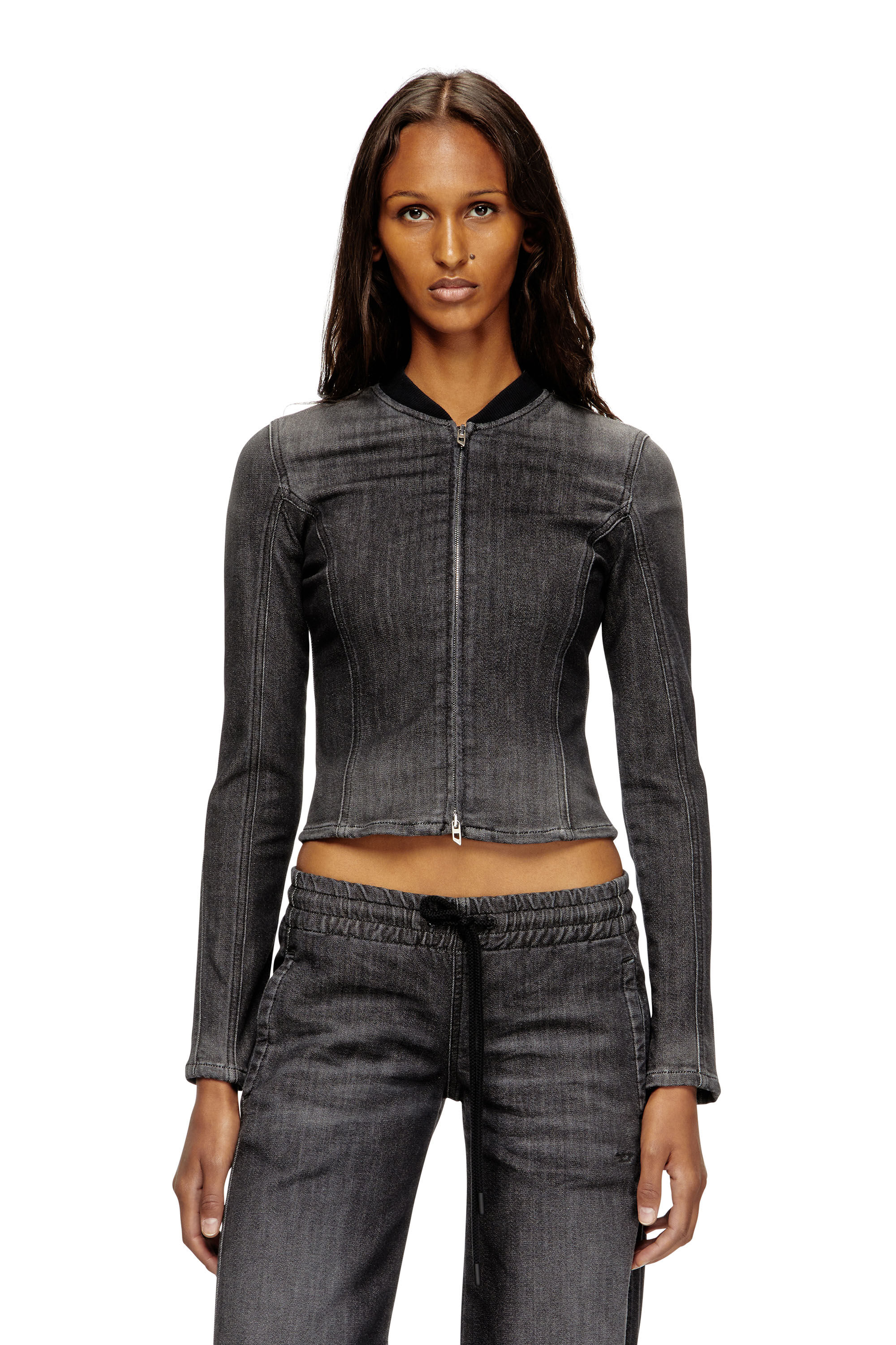 Diesel - DE-GARY-D JOGG, Giacca cropped in denim monocromato Donna in Nero - 3