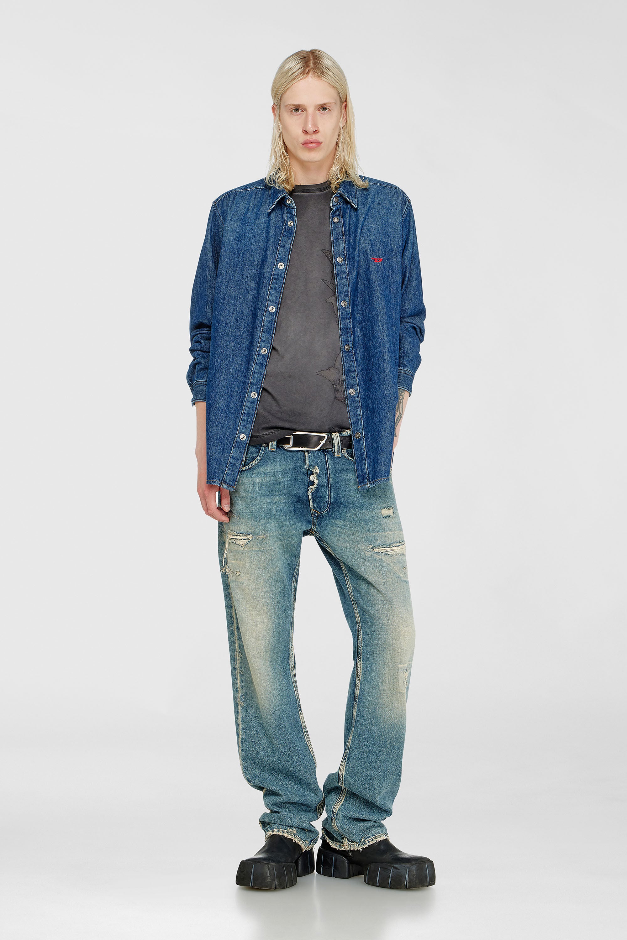 Diesel - T-RAWBISCO, Top smanicato con grafiche in rilievo Uomo in Grigio - 1