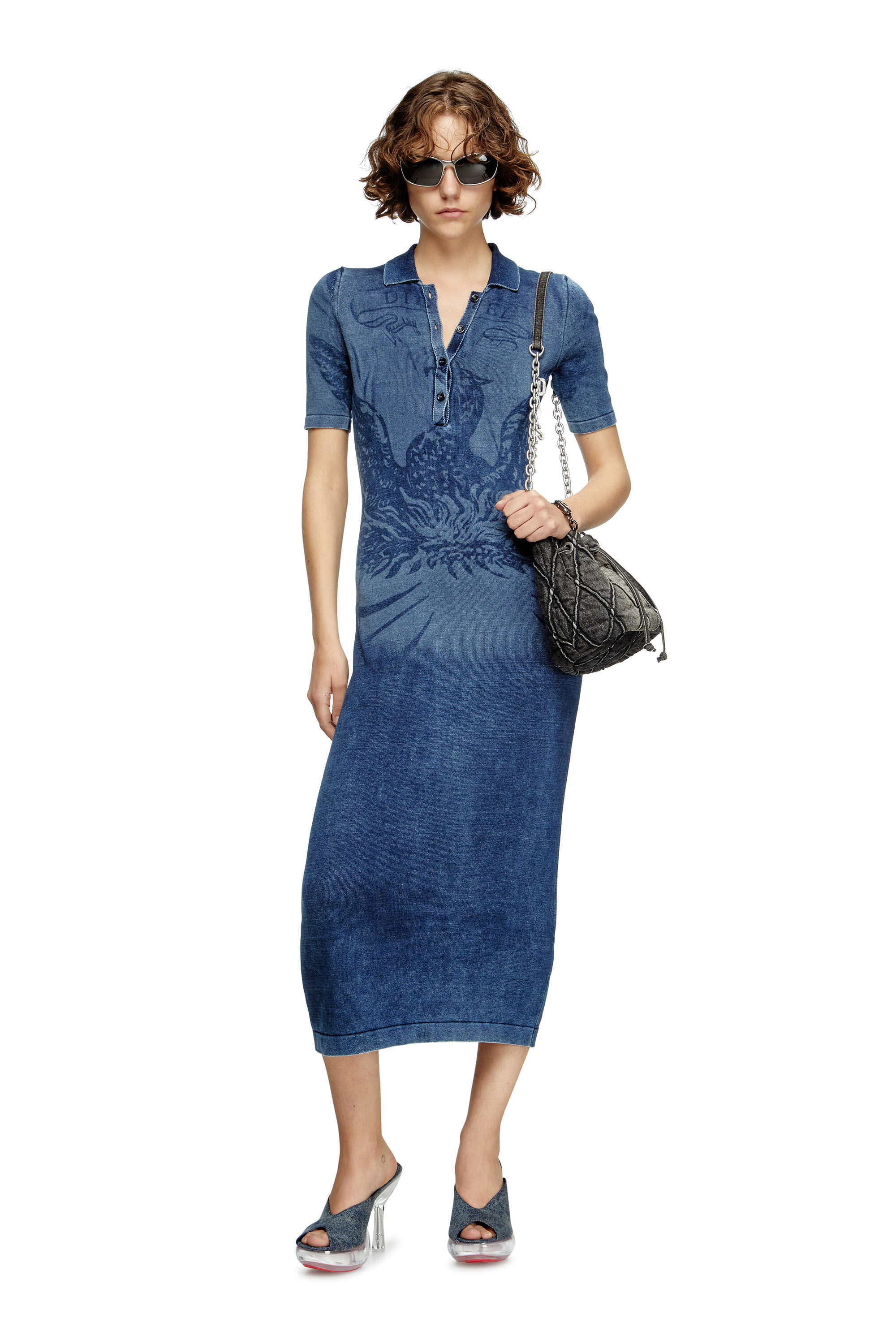 Diesel - M-FENNY-DRS, Abito polo in maglia effetto denim Donna in Blu - 1