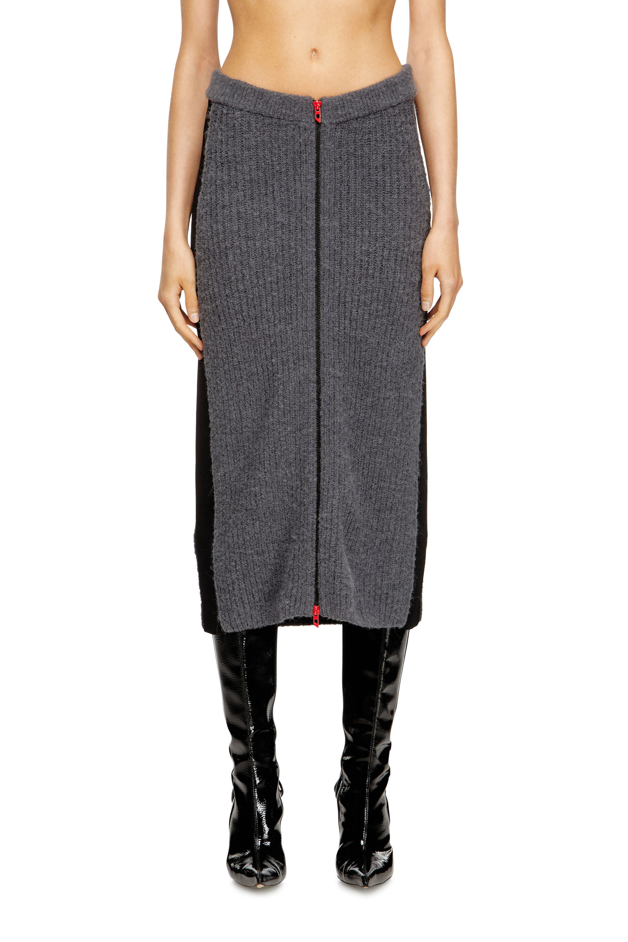 Diesel - M-LOUSI, Gonna midi in alpaca con zip frontale Donna in Grigio - 3