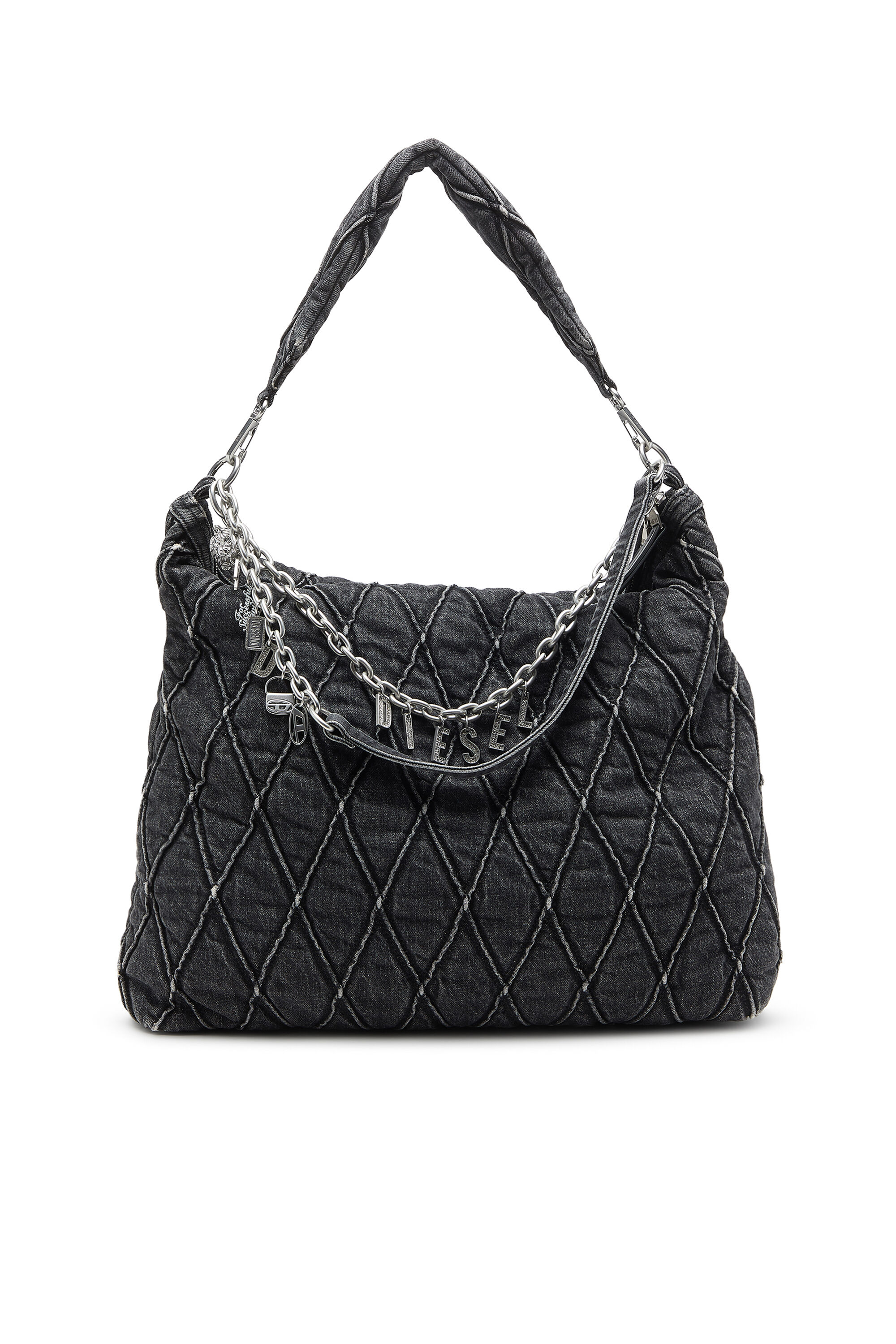 Diesel - HOSHI CHARM-D HOBO, Borsa hobo in denim trapuntato con charm Donna in Nero - 1