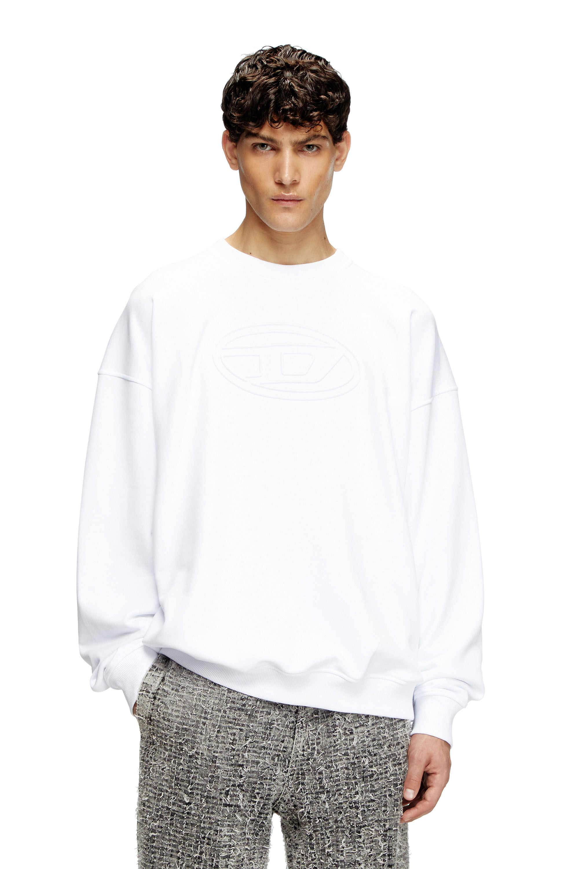 Diesel - S-MART-BIGOVAL, Felpa con Oval D a rilievo Uomo in Bianco - 3