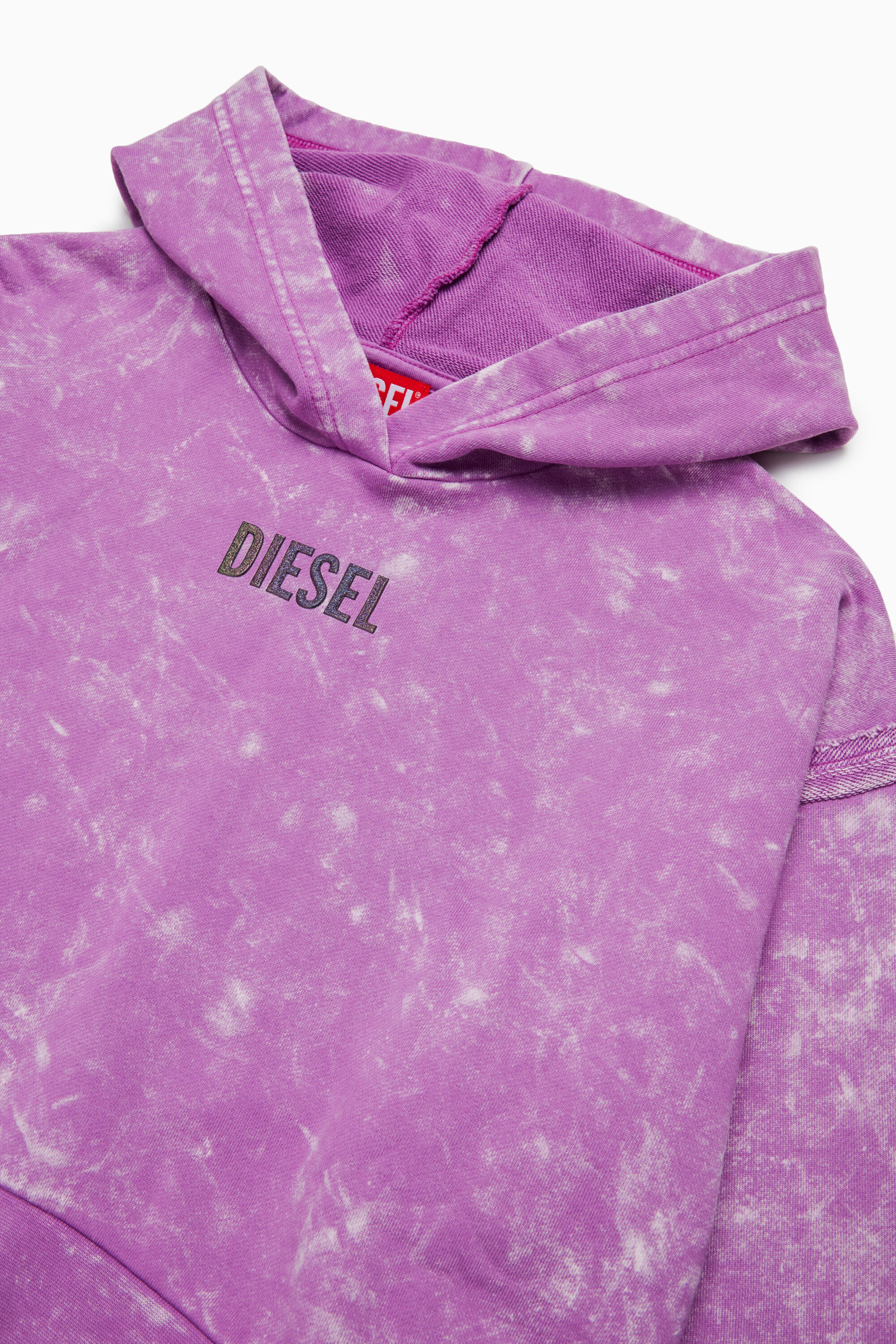 Diesel - SLOXY, Felpa con cappuccio effetto tie-dye con logo arcobaleno Donna in Viola - 3