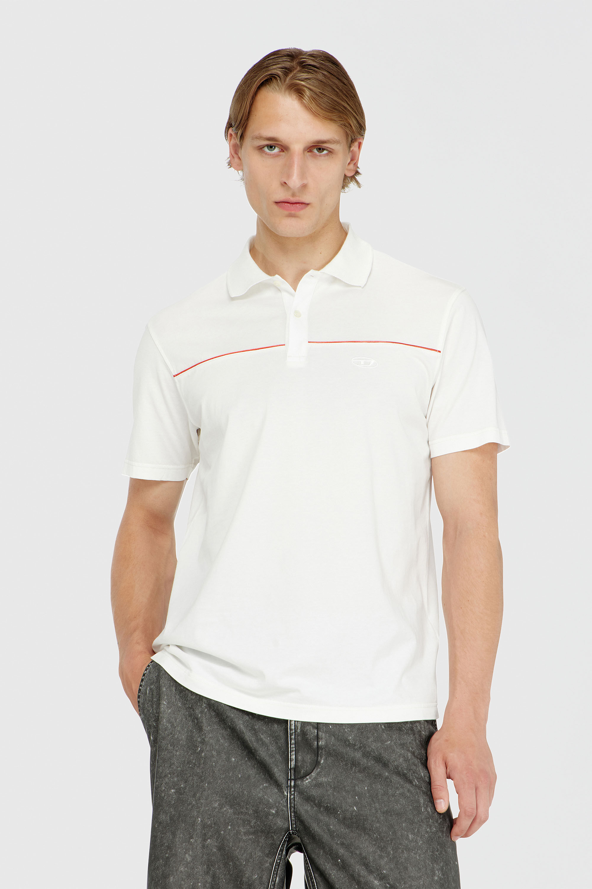 Diesel - T-REJUST-PIPING, Polo con profili a contrasto Uomo in Bianco - 3