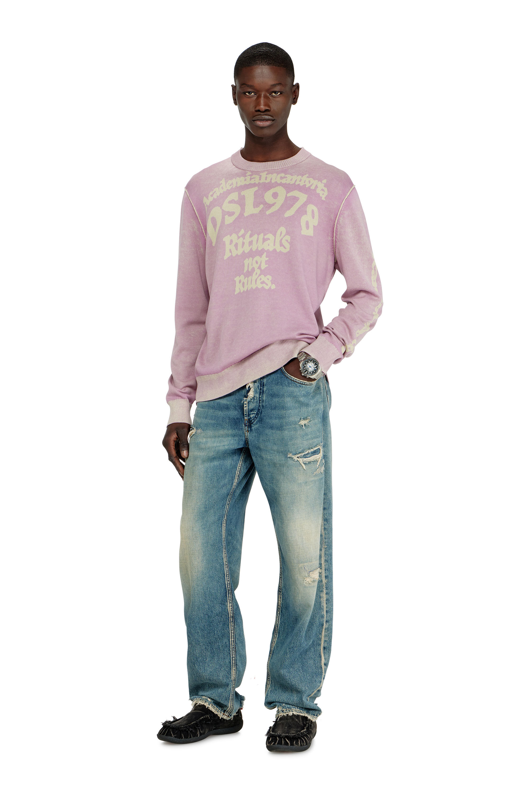 Diesel - K-LAUTI, Maglia in cotone lavorato con slogan Uomo in Viola - 1