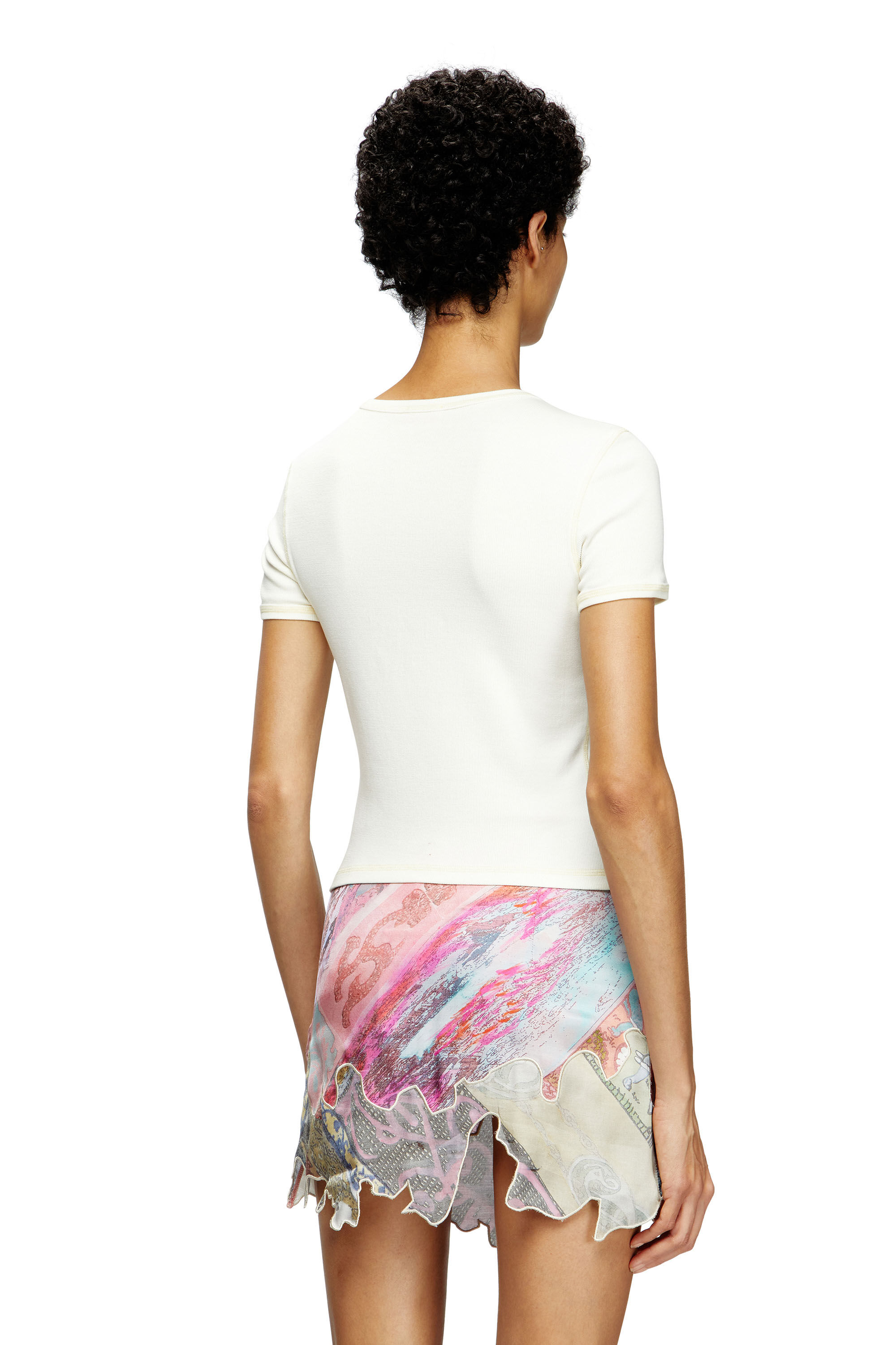Diesel - T-ELE, T-shirt a costine con cuore D effetto acquerello Donna in Bianco - 4