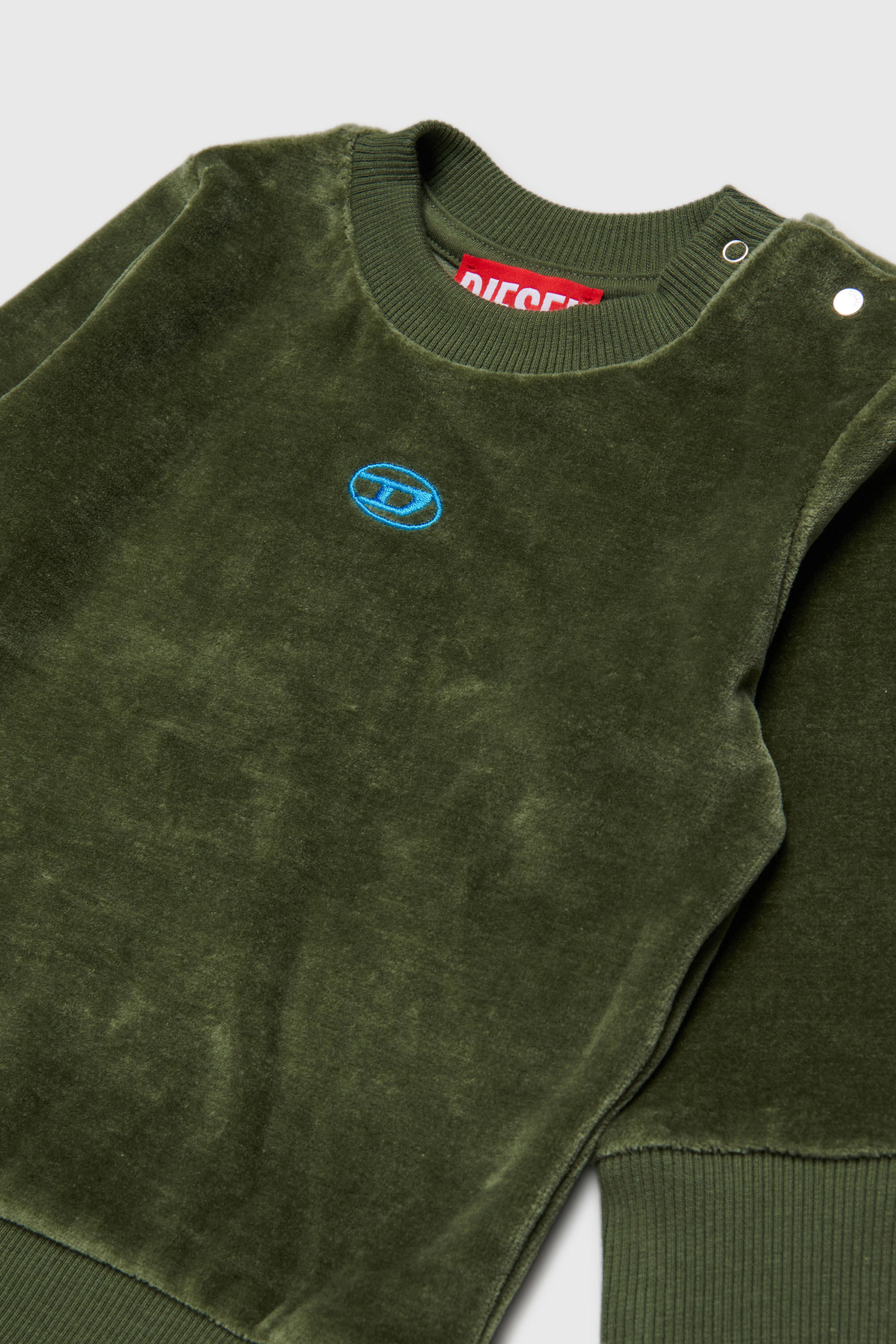 Diesel - SHENIB, Felpa in velluto con ricamo Oval D Uomo in Verde - 3