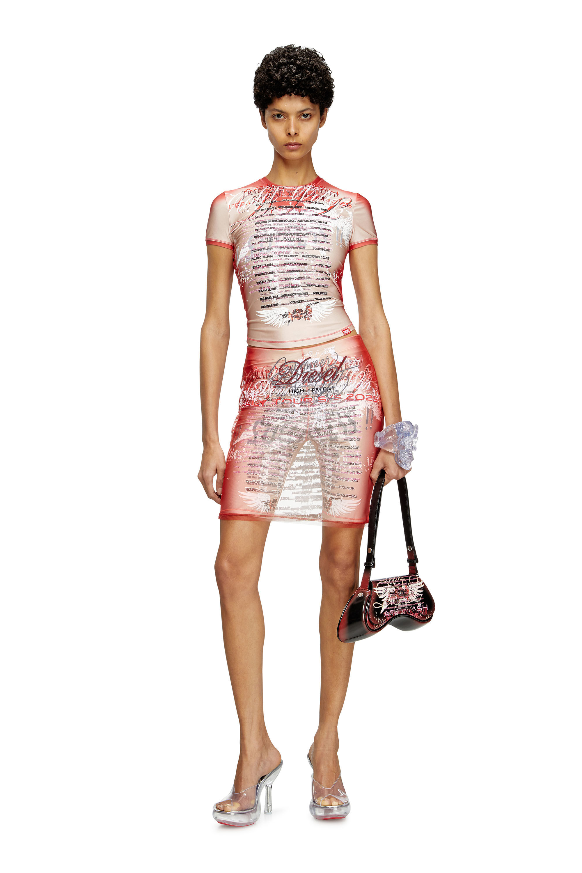 Diesel - T-KALYC-1, T-shirt semitrasparente con stampa DJ Donna in Rosa - 1