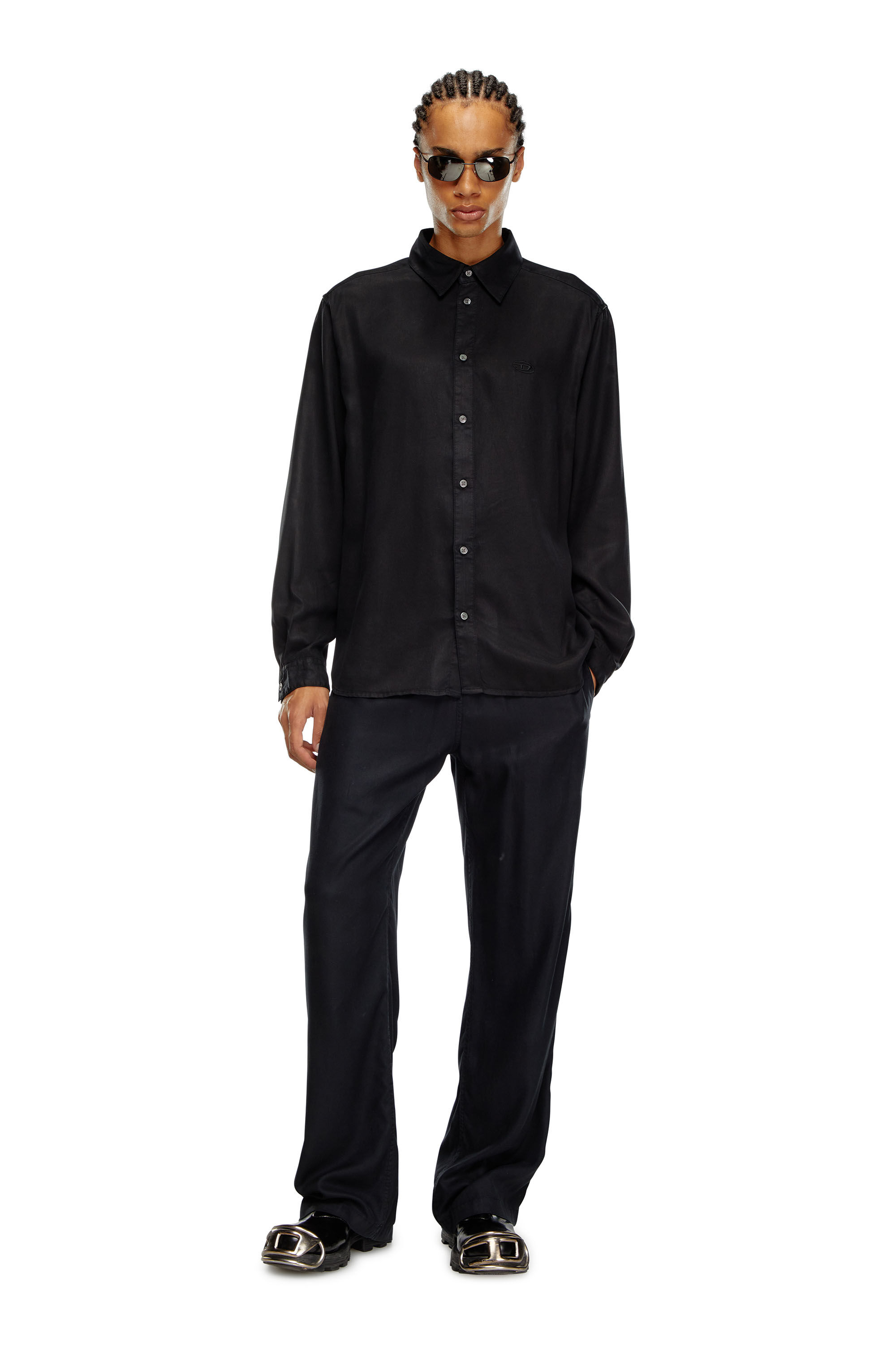 Camicia nera trasparente uomo store
