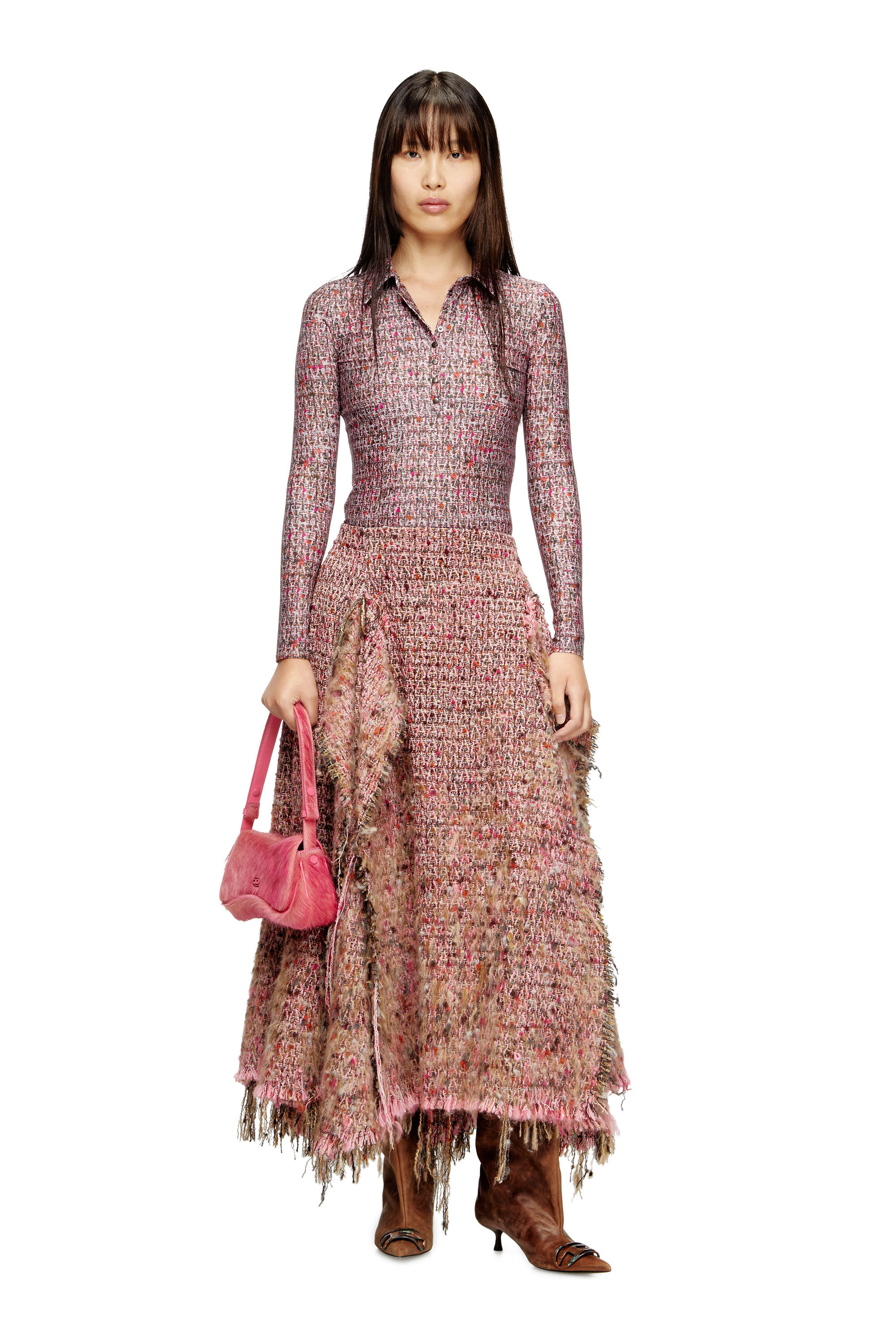 Diesel - O-RIELLA, Gonna in bouclé spazzolato con orlo frangiato Donna in Rosa - 1