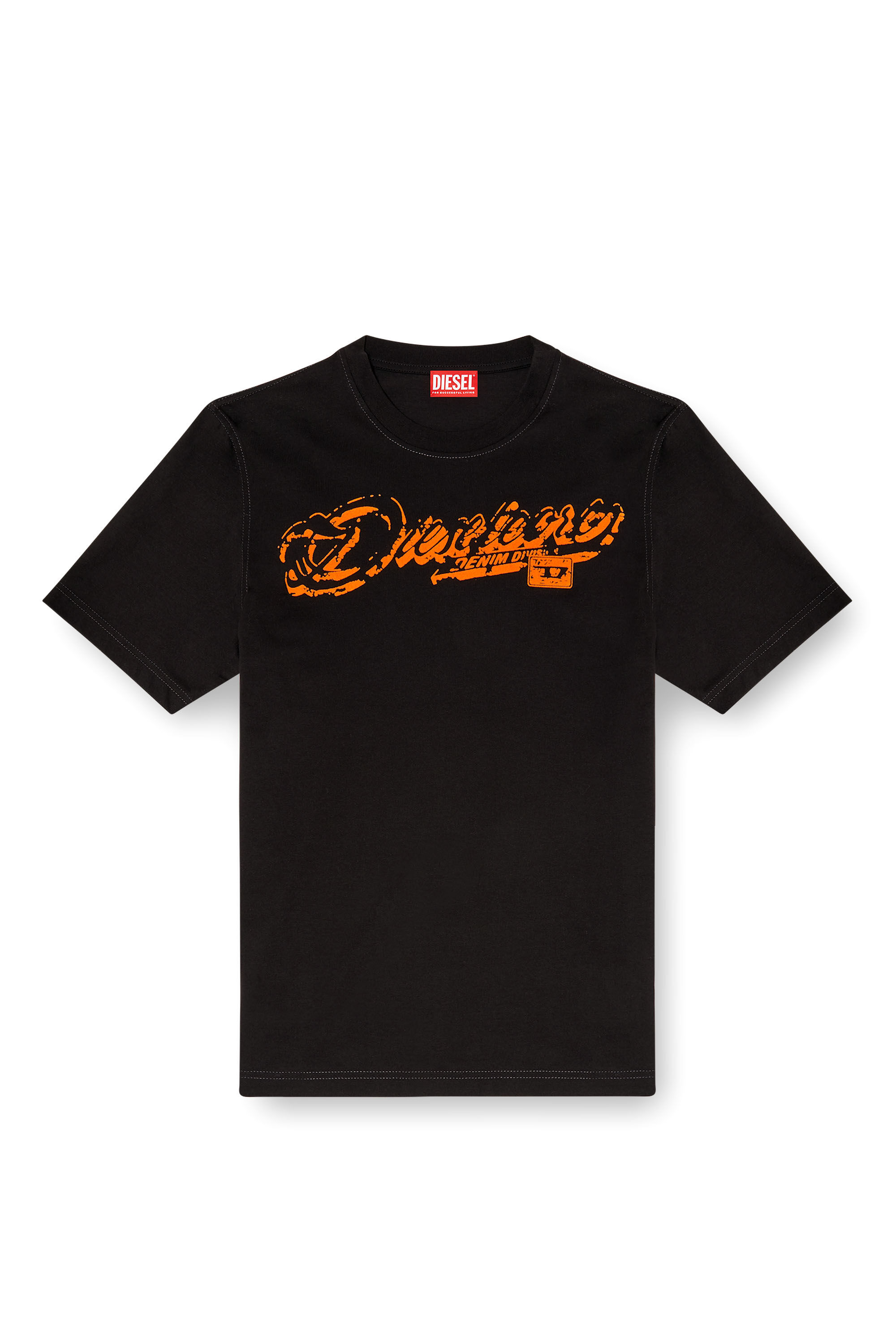 Diesel - T-ADJUST-R7, T-shirt con stampa distressed floccata Uomo in Nero - 2