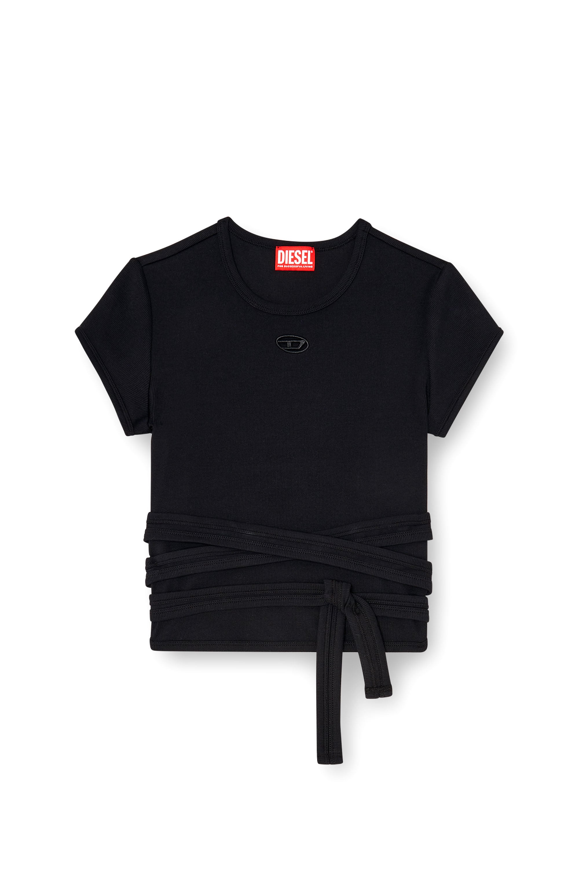 Diesel - T-BUNNY-TAIL-S1, T-shirt a costine con lacci avvolgenti Donna in Nero - 3