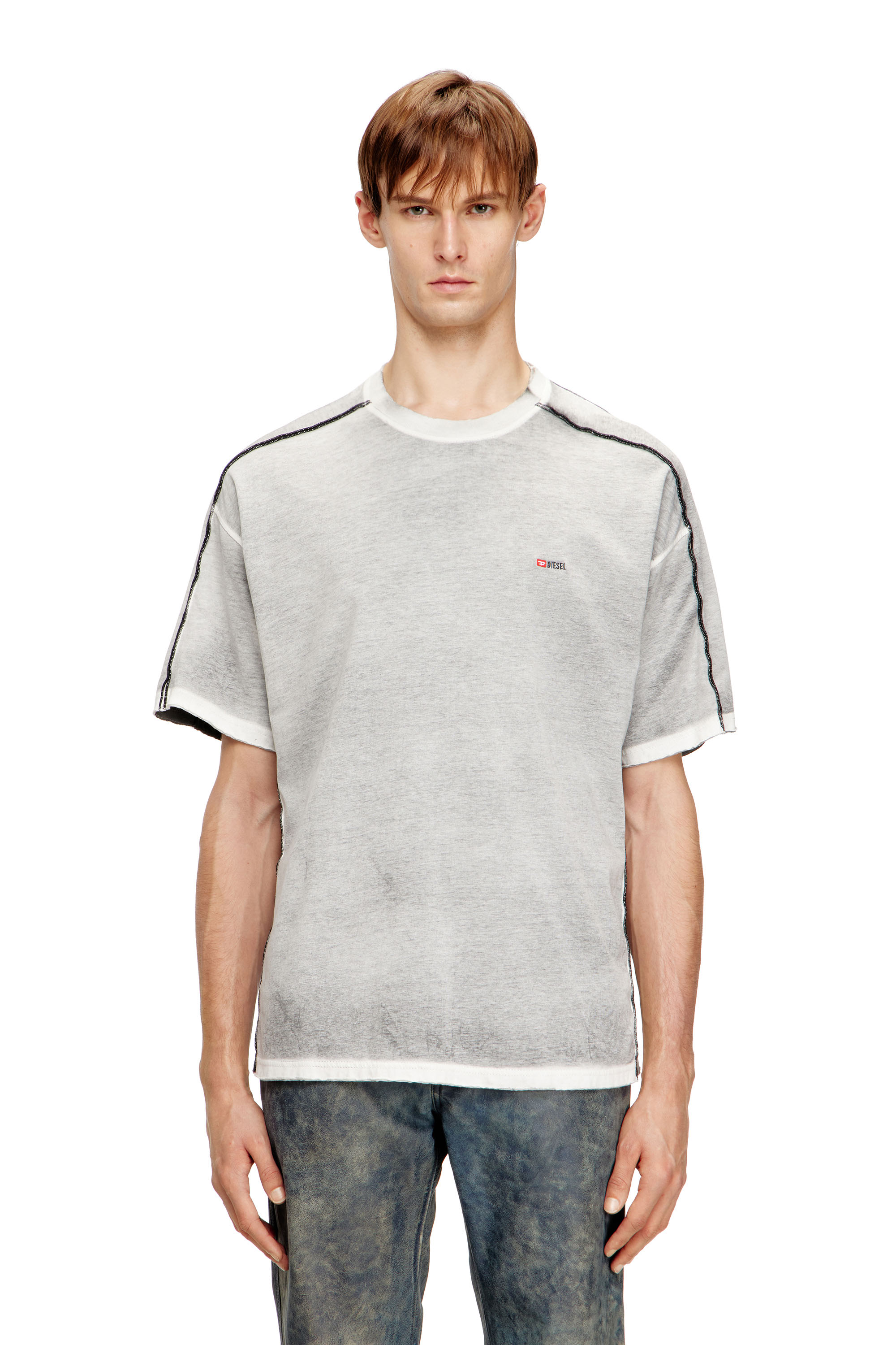 Diesel - T-RIVEN, T-shirt in cotone dal taglio rilassato con spruzzo di colore Uomo in Grigio - 1