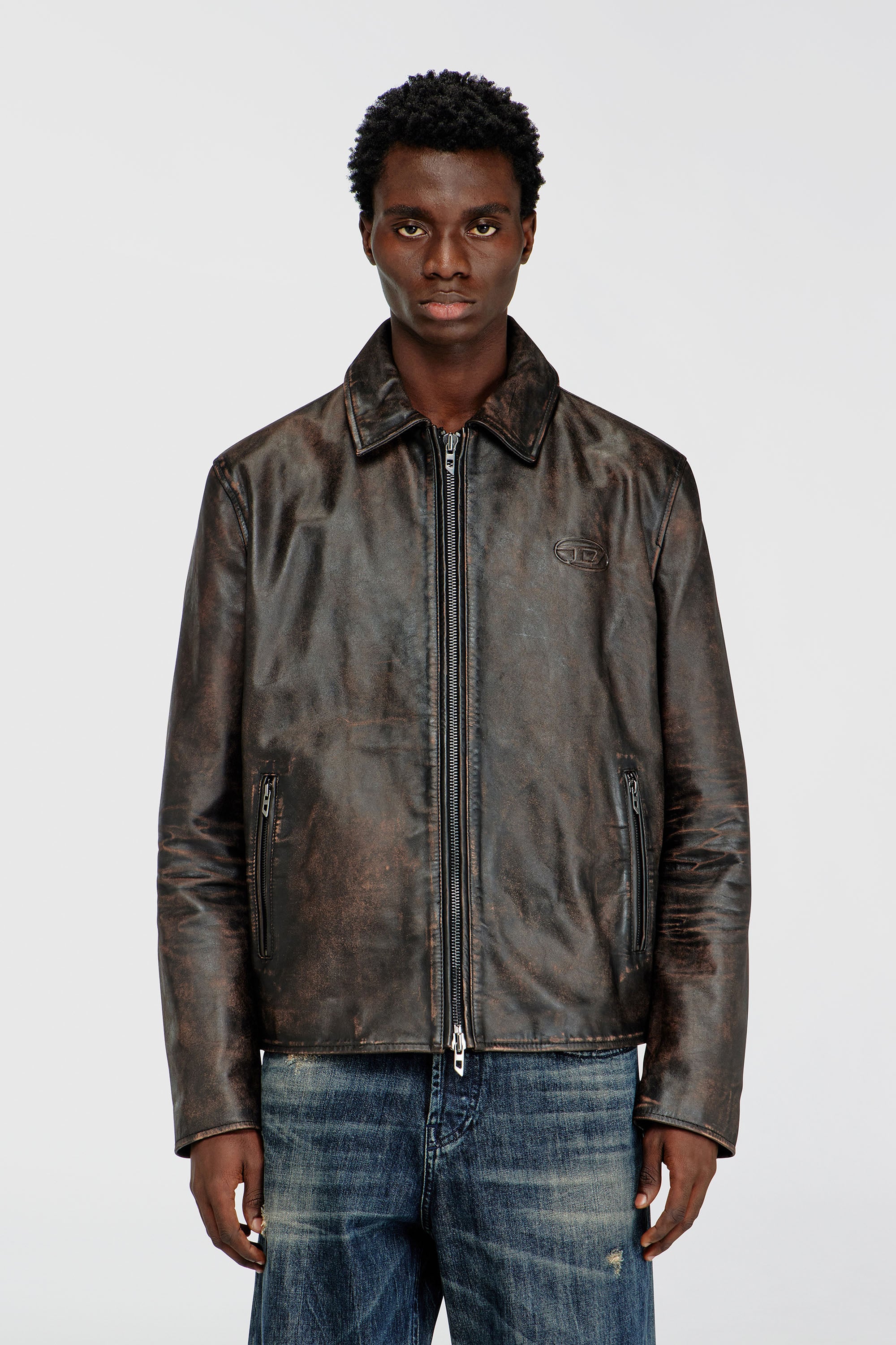 Diesel - L-AMAR-WRD, Giacca coach in pelle trattata Uomo in Marrone - 1