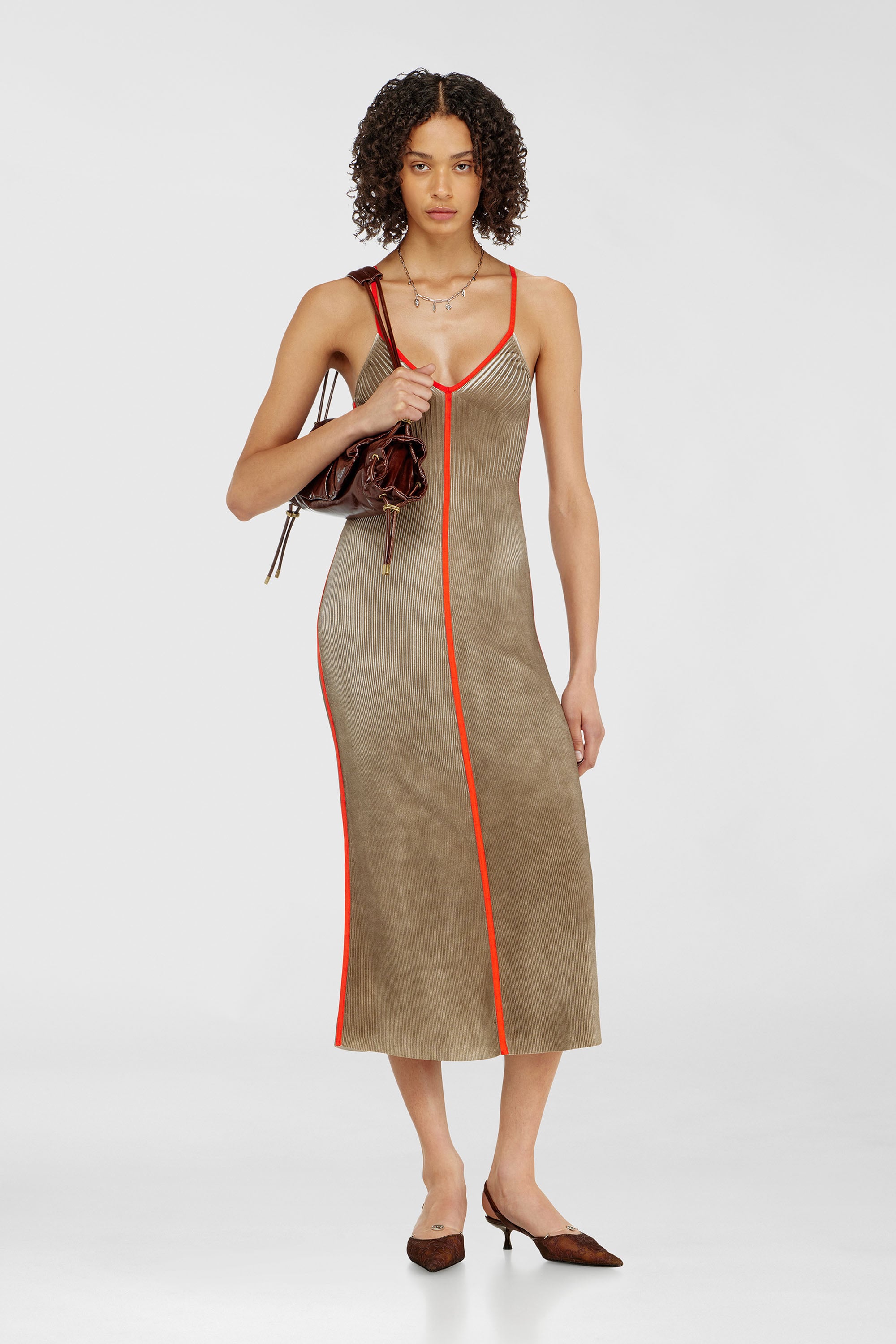 Diesel - M-SARMELA, Abito midi in maglia a costine con bande a contrasto Donna in Multicolor - 1