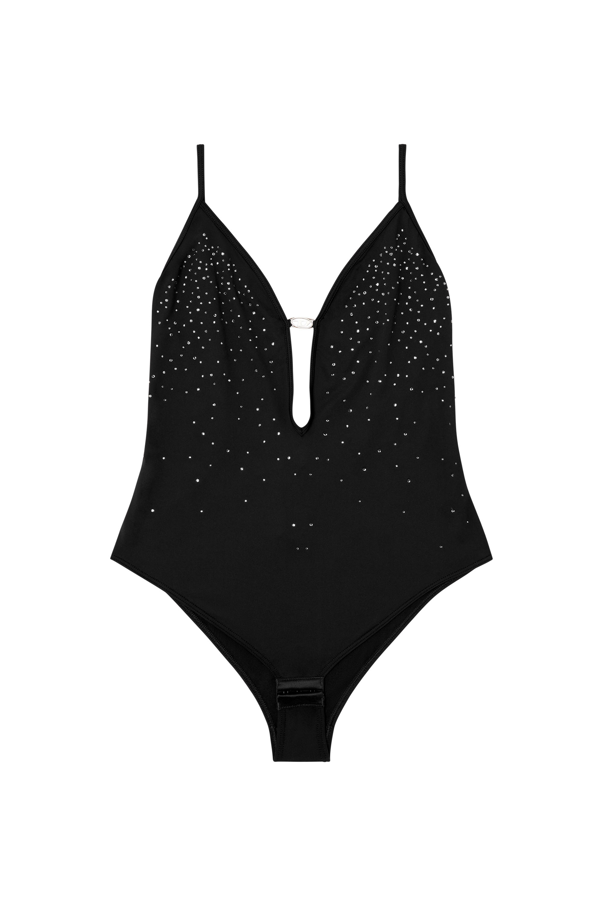 Diesel - UFBY-OVAL-D-BODYSUIT, Body in microfibra con cristalli Donna in Nero - 4