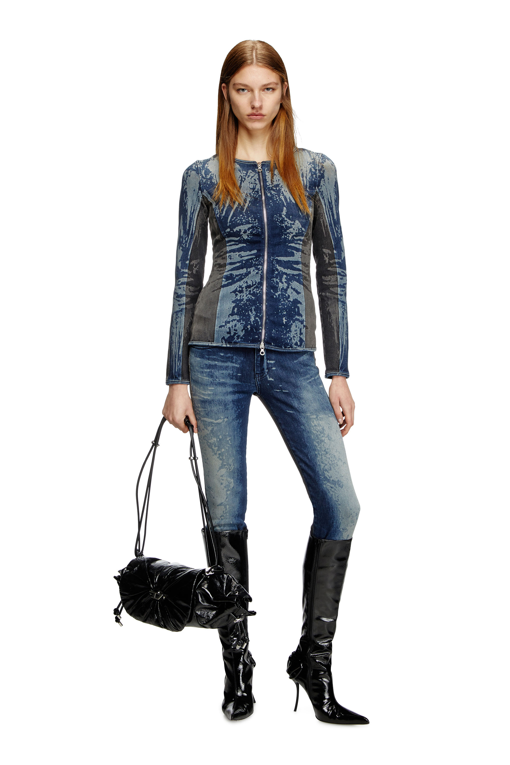 Diesel - DE-GARY-S, Zipped top in bicolour denim Donna in Blu - 2