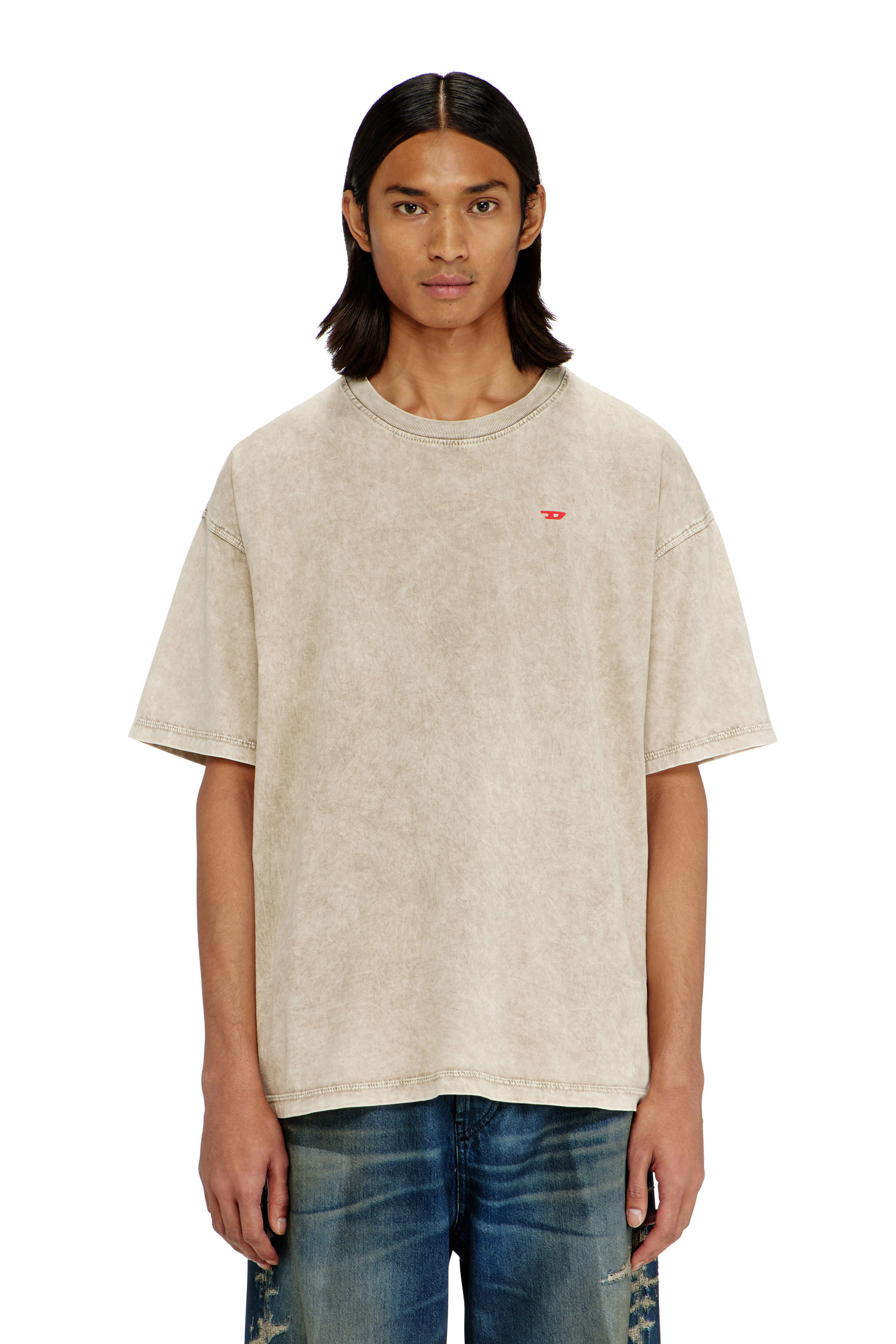 Diesel - T-BOXT-AA14, T-shirt in cotone con effetto lavorato Uomo in Beige - 1