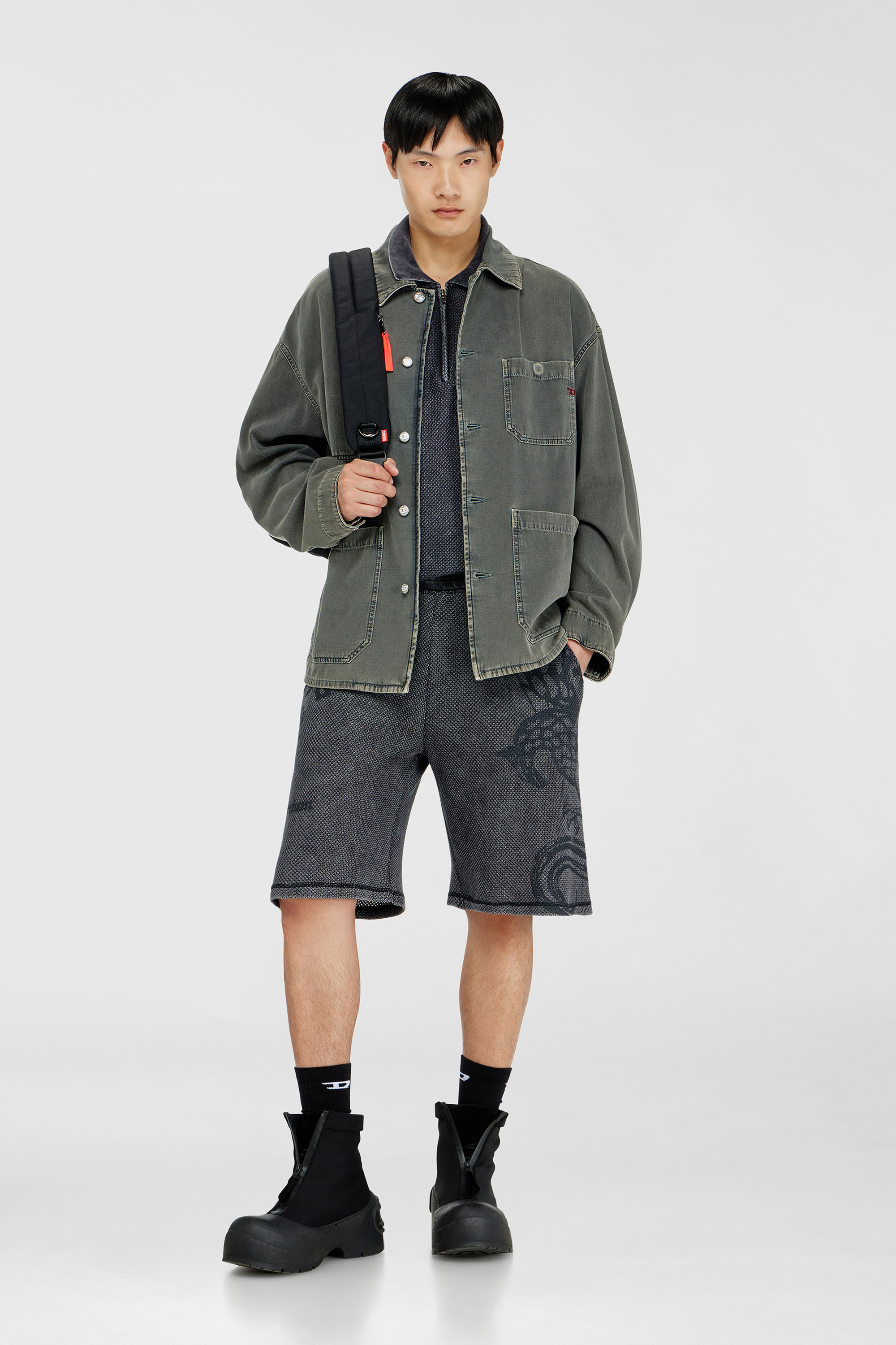 Diesel - P-ERRY, Shorts in cotone mesh con stampe Uomo in Grigio - 1