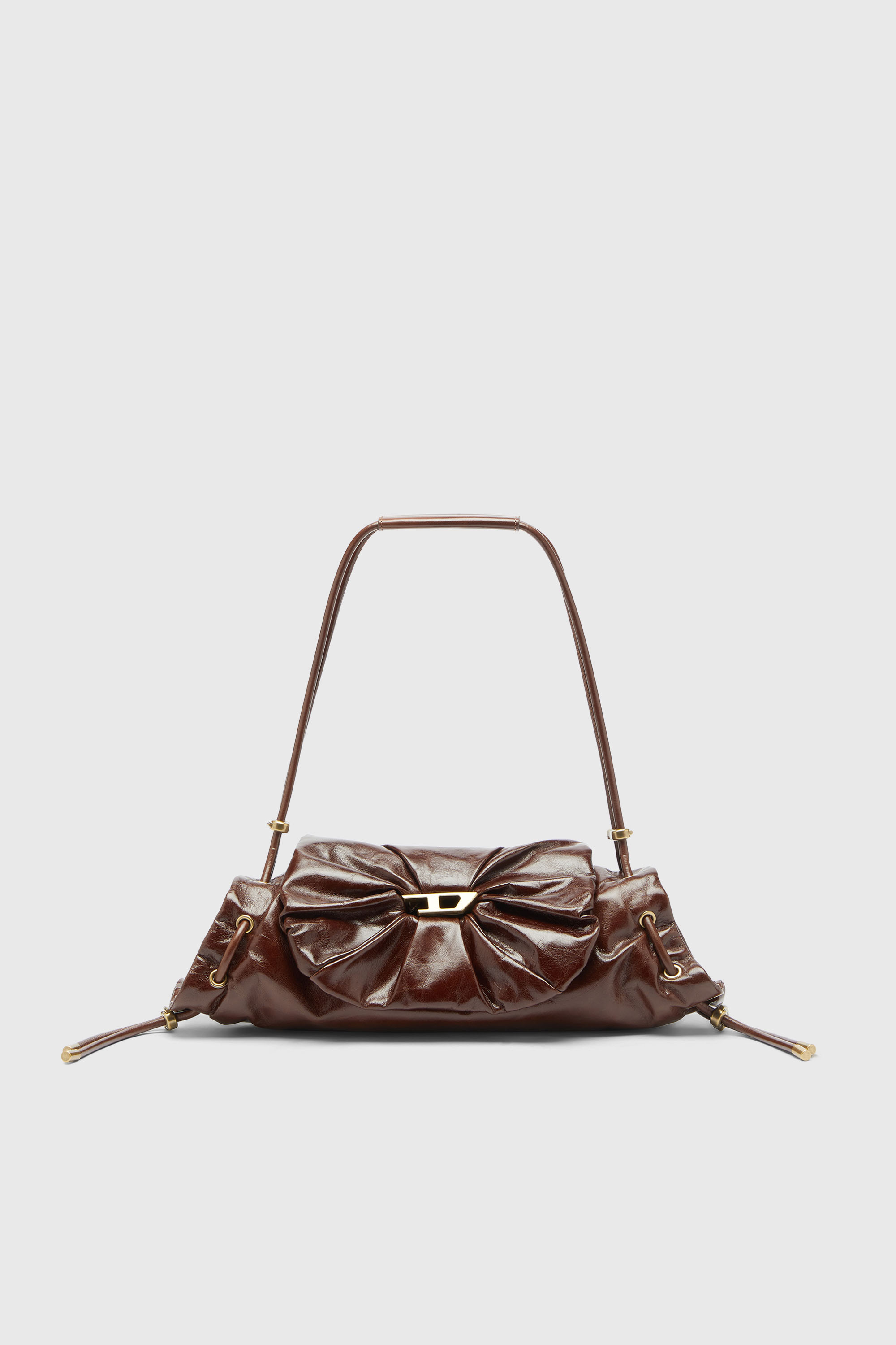 Diesel - SCRUNCH-D SHOULDER S, Scrunch-D-Borsa a spalla piccola arricciata in pelle lucida Donna in Marrone - 1
