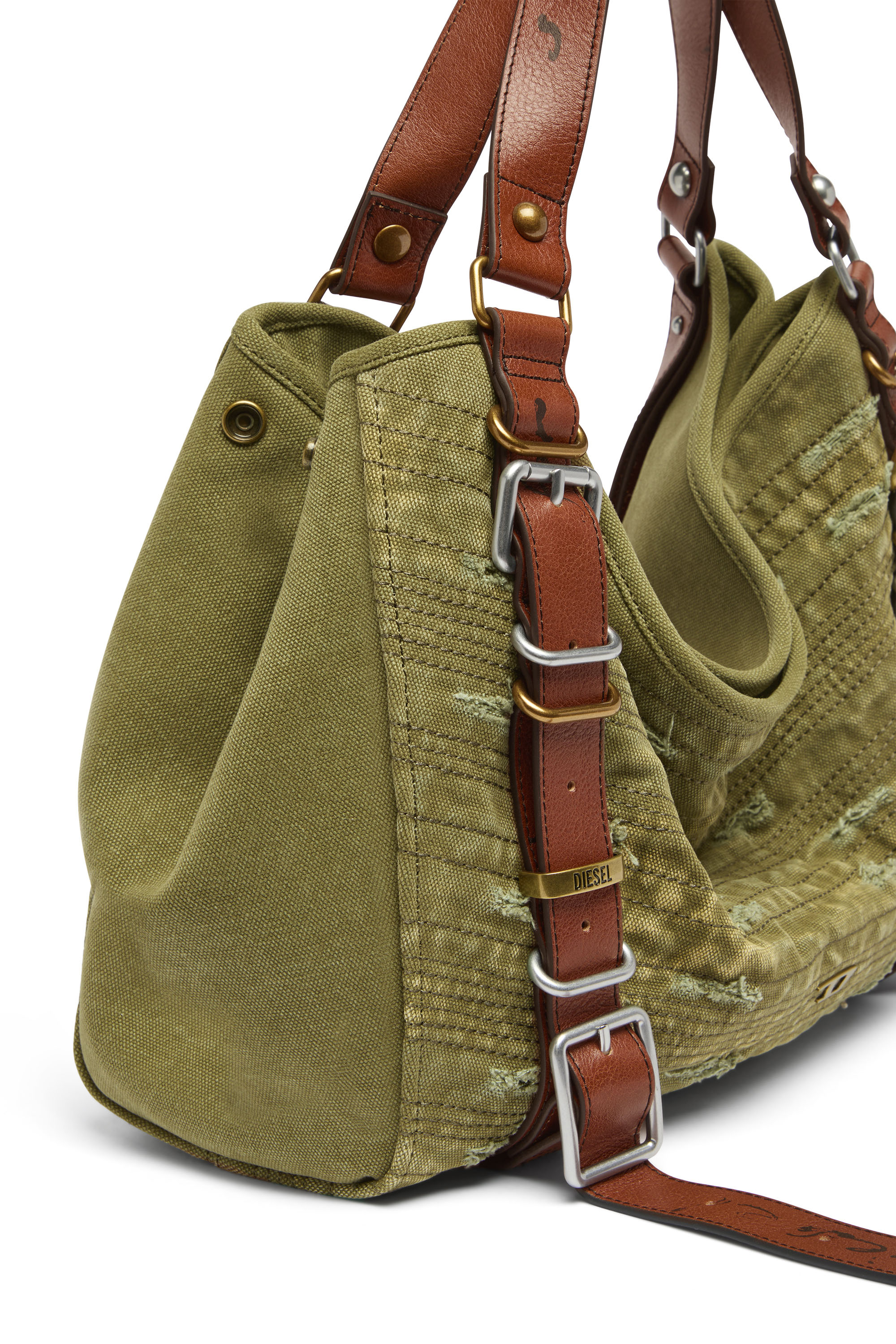 Diesel - D-ONE TOPHANDLE M, D-One-Borsa media a mano in tela effetto distressed Unisex in Verde - 6